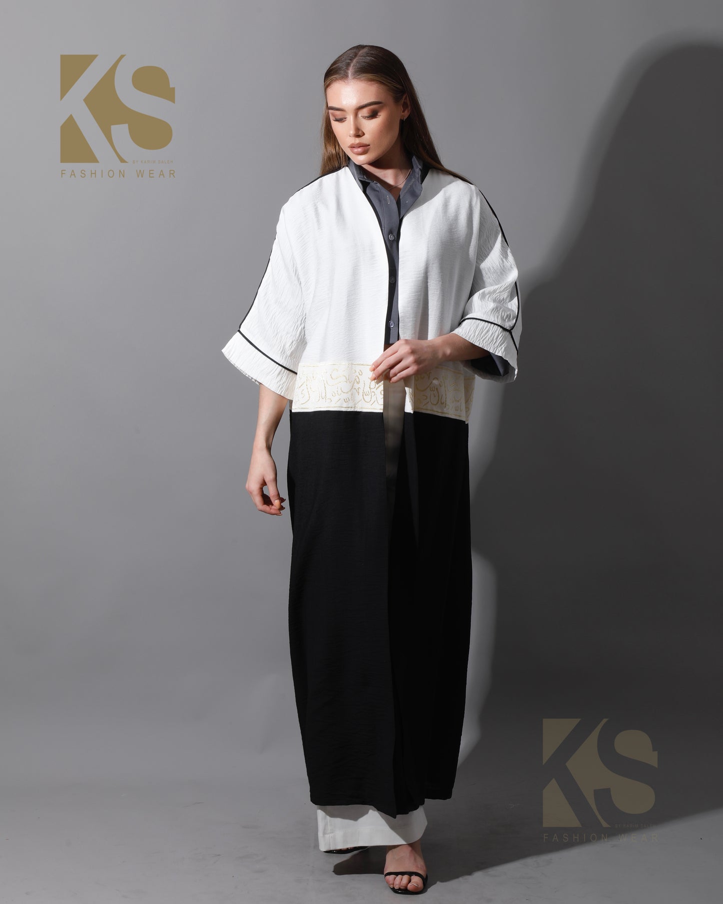 Double Colored Arabic Kaftan - White & Black