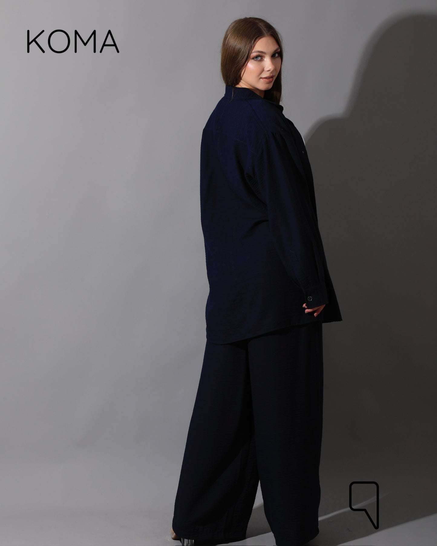Co-Ord Lenin Long Sleeve Shirt & Wide Leg Trousers - Navy