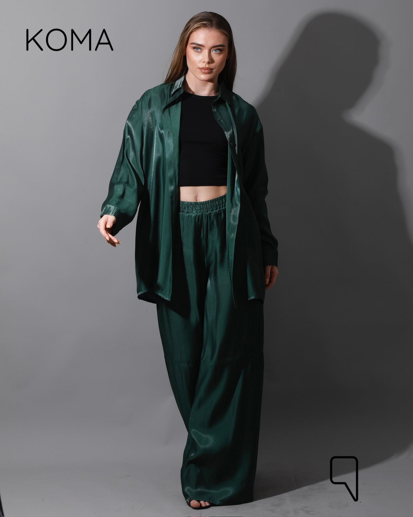 Shemer Long Shirt & Wide Leg Trousers Set - Olive