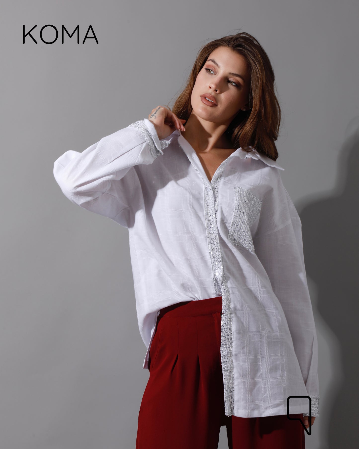 Glitter Long Sleeves Shirt - White
