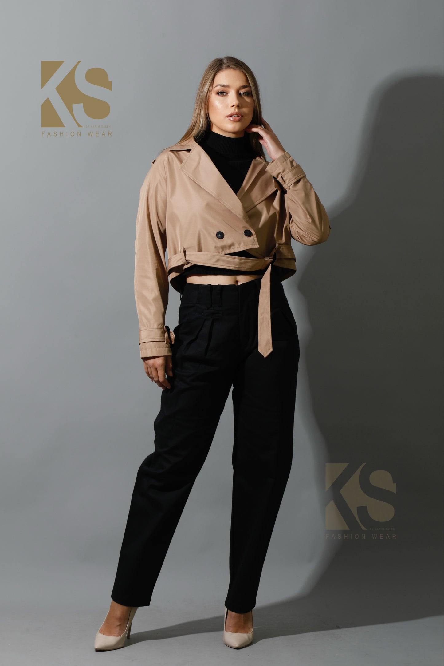 Double Breasted Trench Jacket - Beige