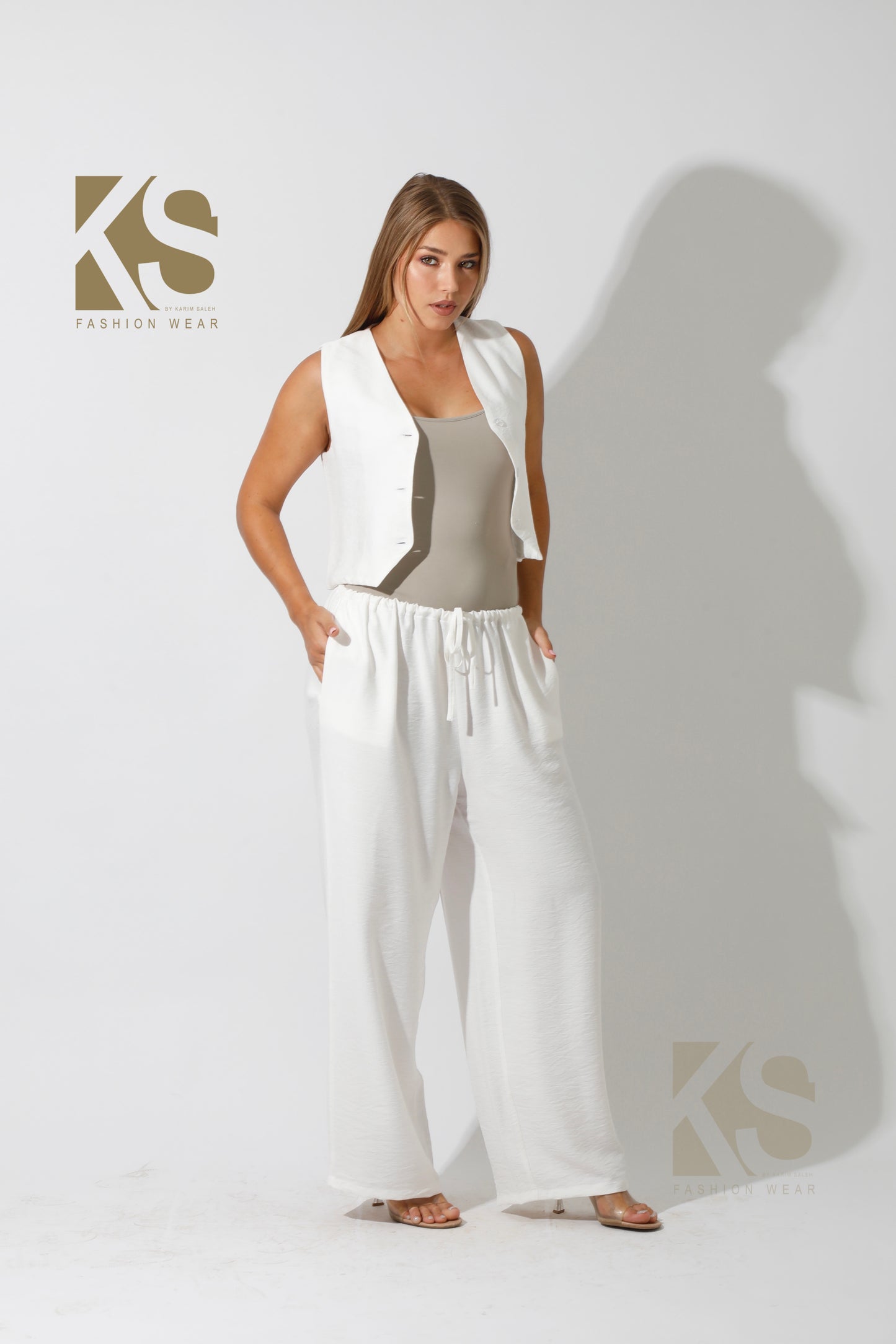 Vest & Lose Tied Pants Set - White