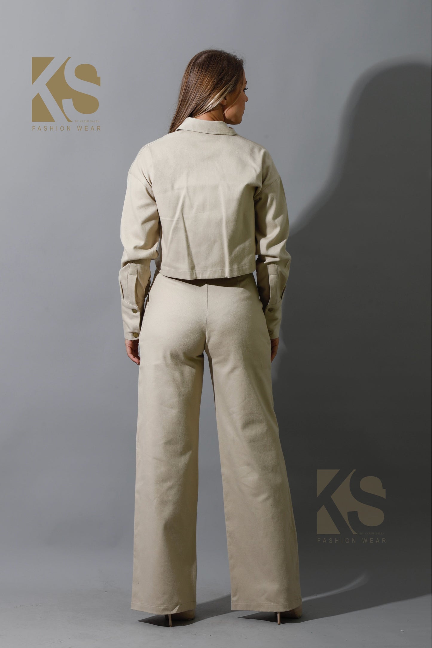 Co-ord Pleated Wide Leg Pants - Beige