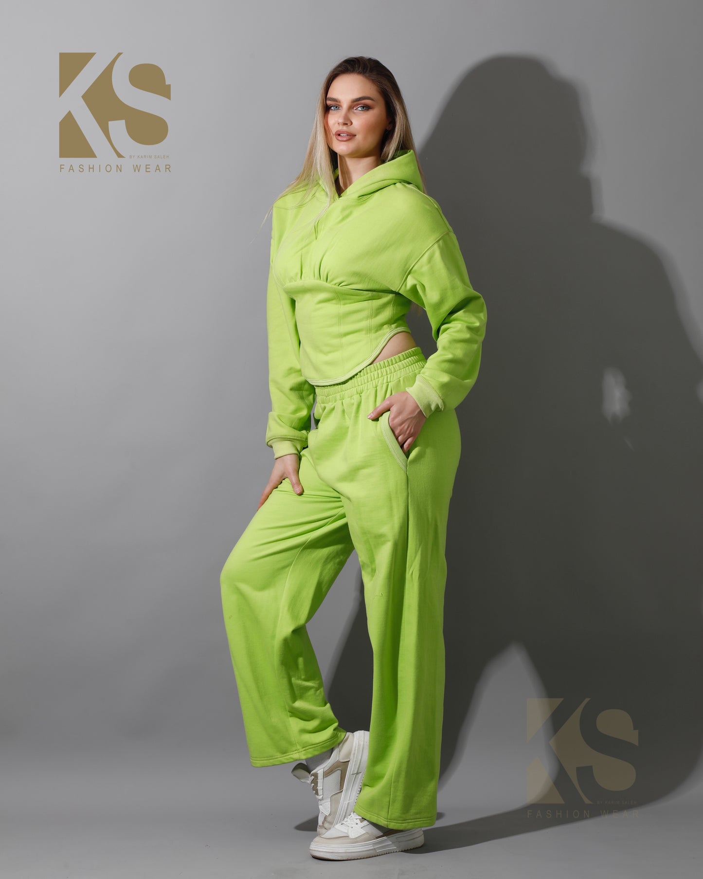 Corset Hoodie & Pants Set - Lime Green