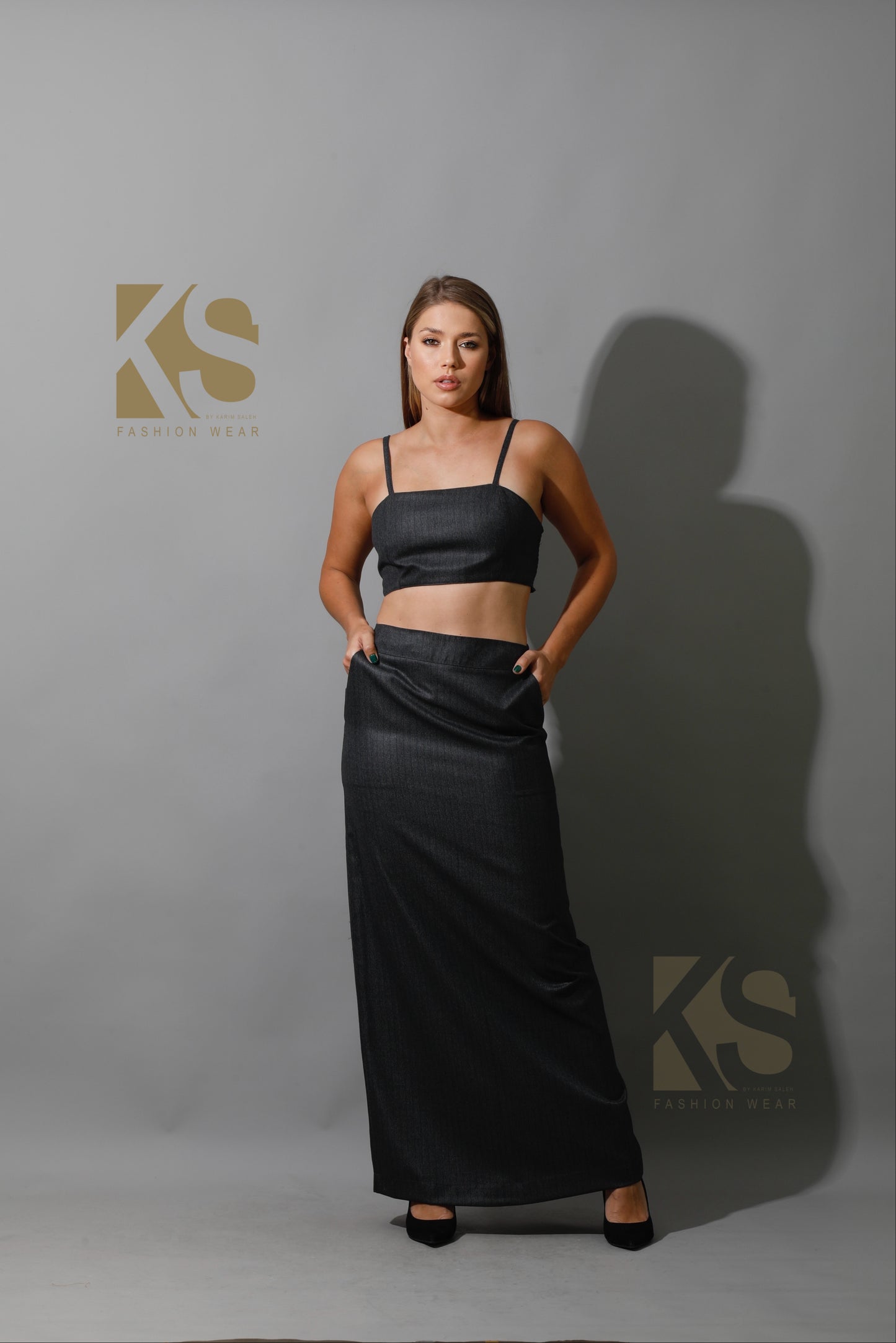 Striped Maxi Skirt Co-Ord - Gray