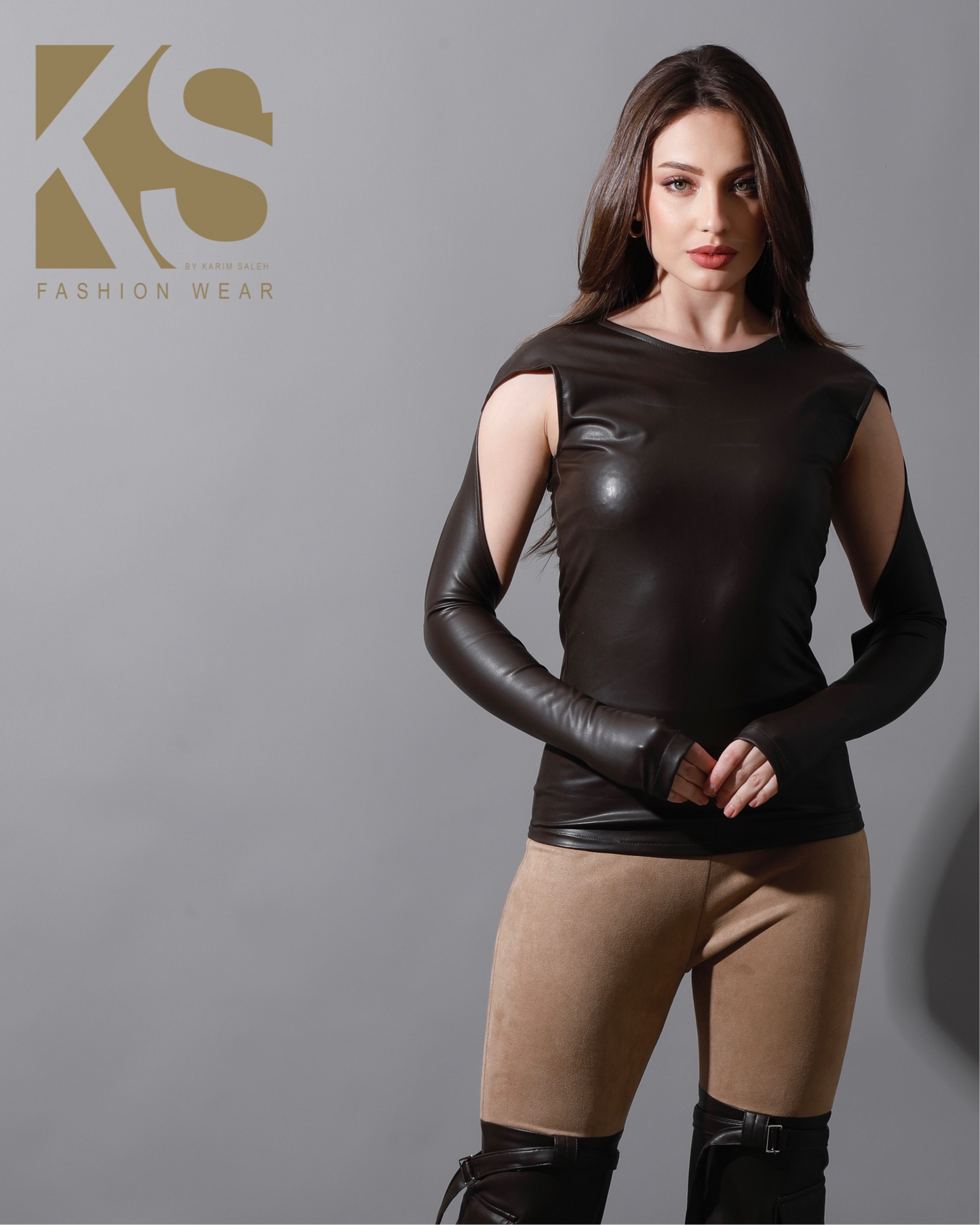 Leather Cutout Top - Brown