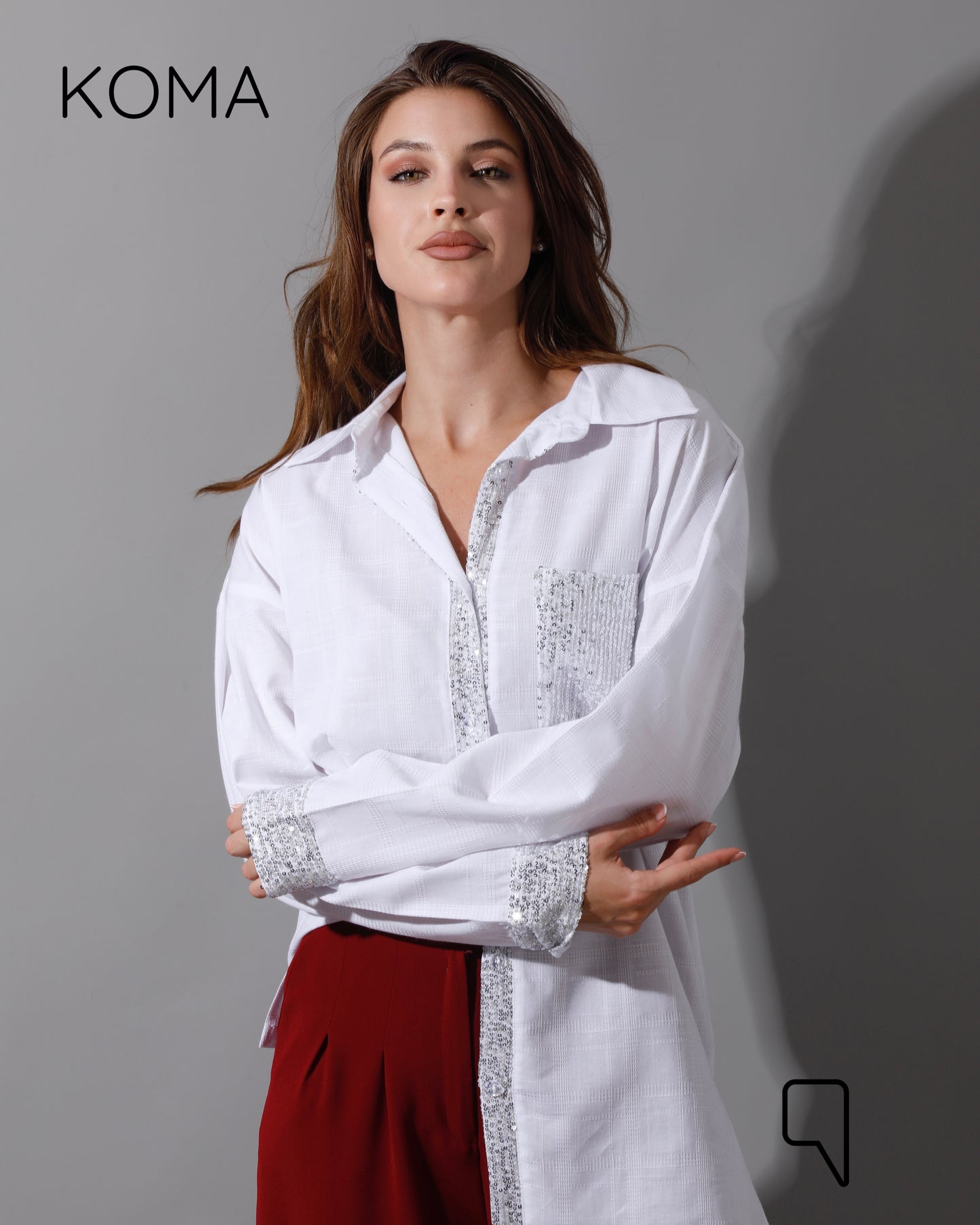 Glitter Long Sleeves Shirt - White