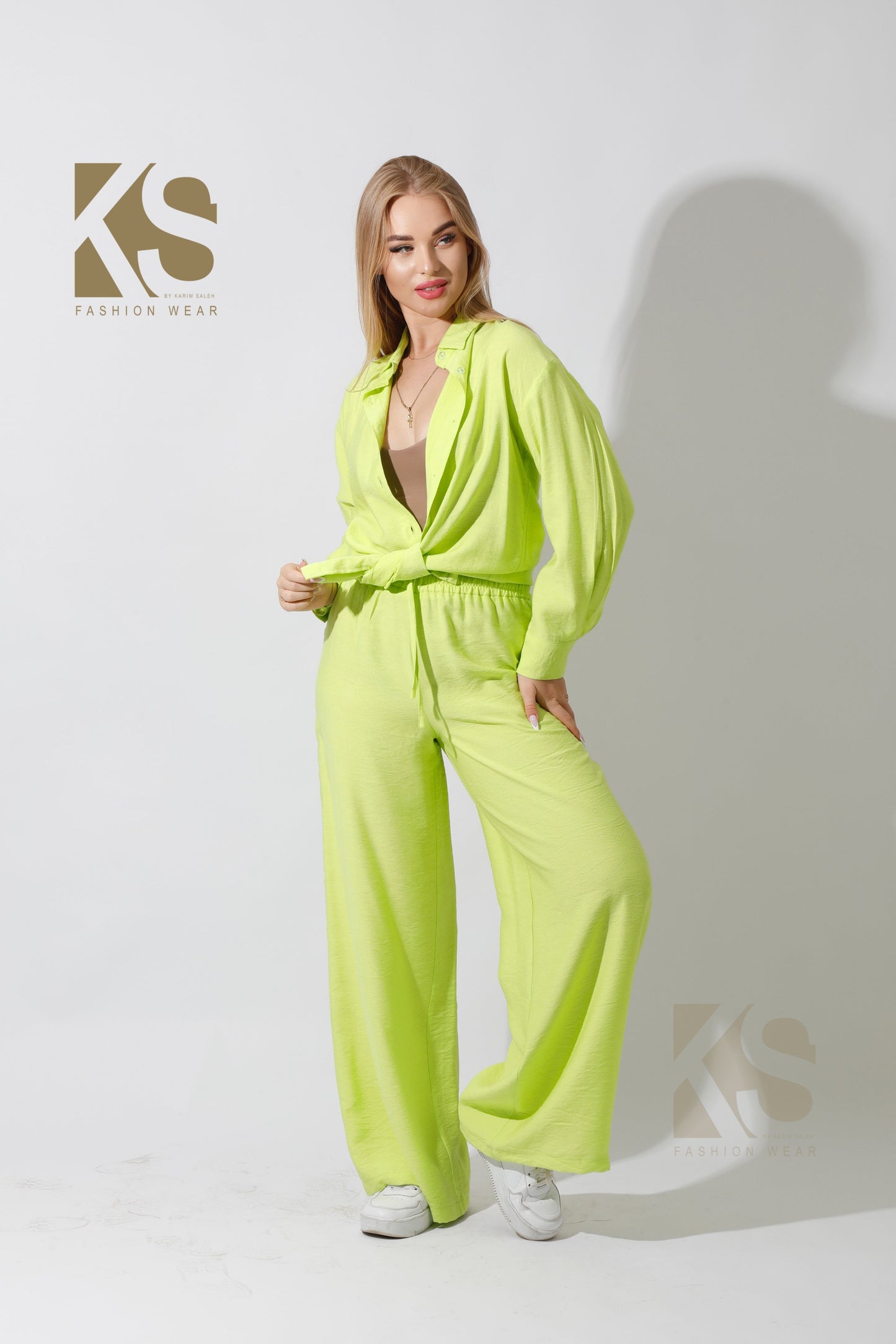 Co-Ord Long Sleeves Shirt - Lime Green