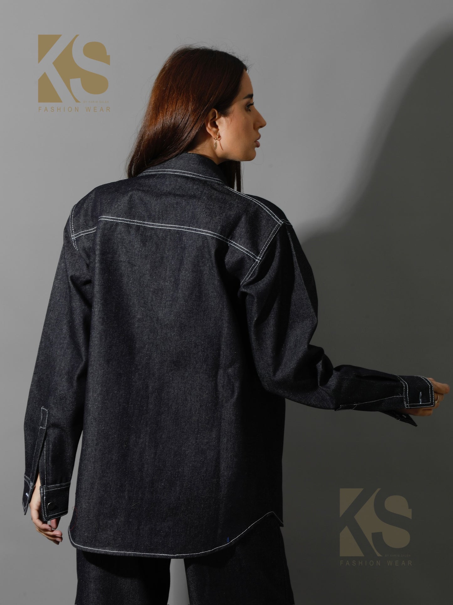 Co-Ord Jeans Cutout Shirt - Navy Blue