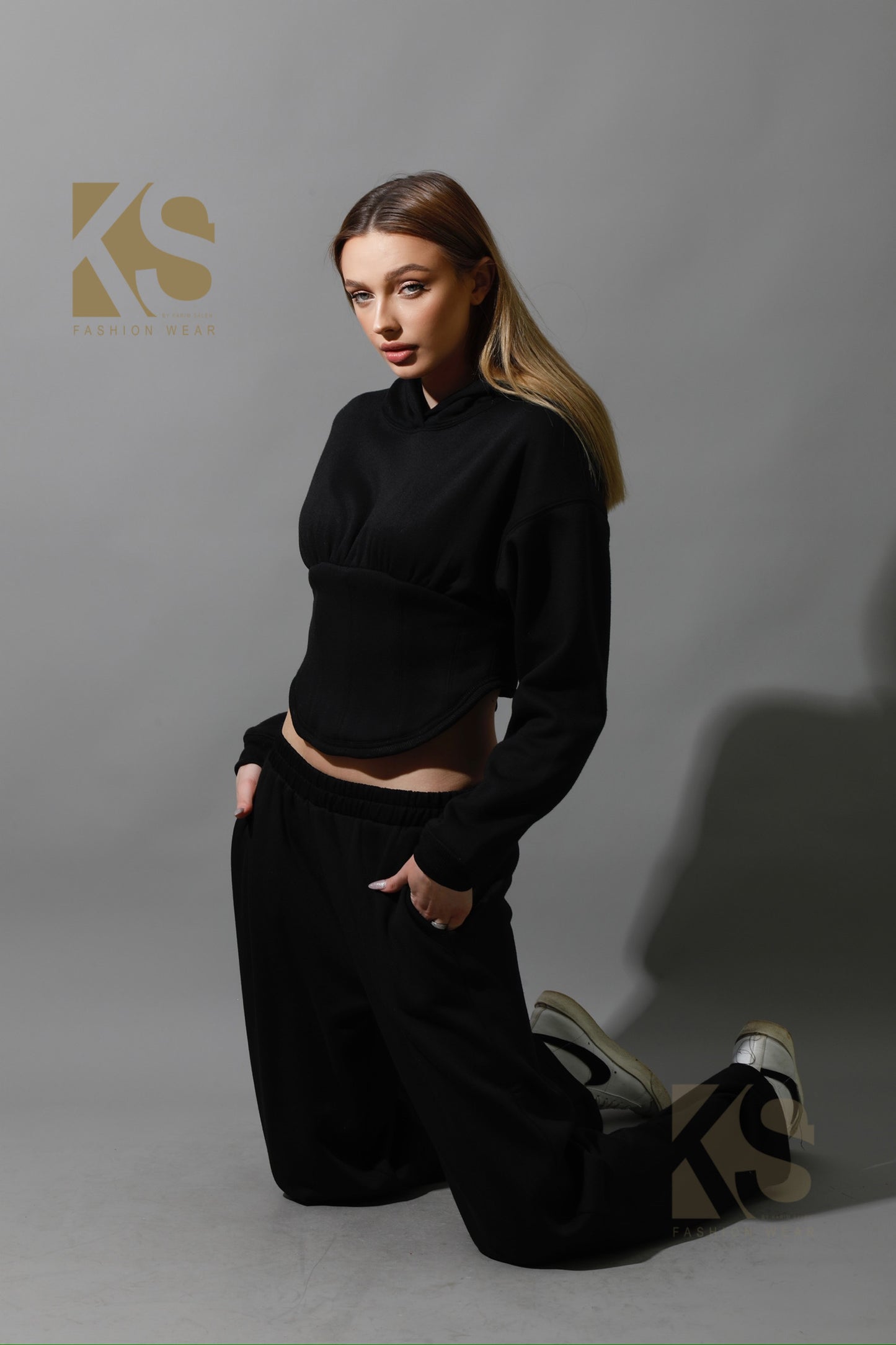 Corset Hoodie Set - Black