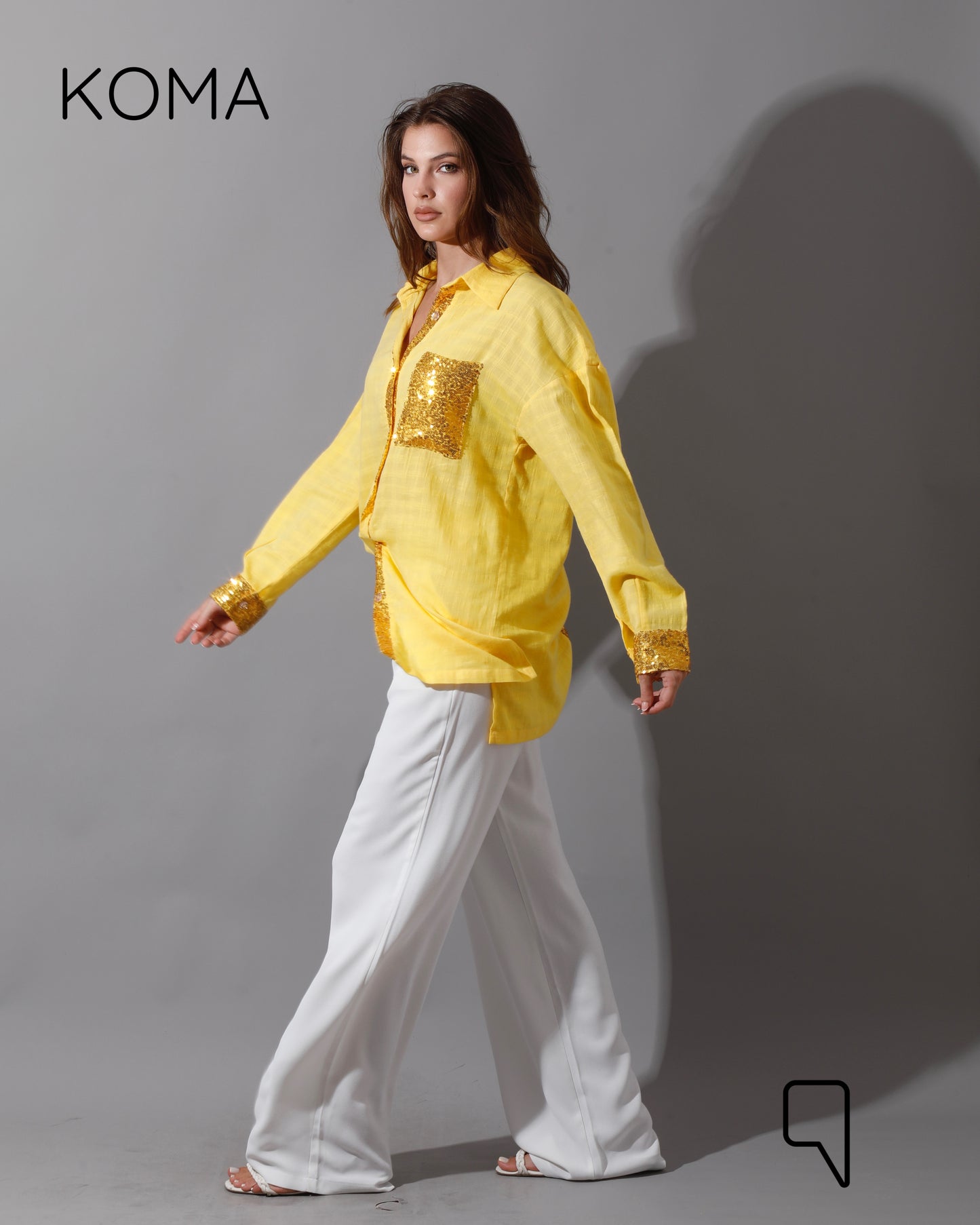 Glitter Long Sleeves Shirt - Yellow