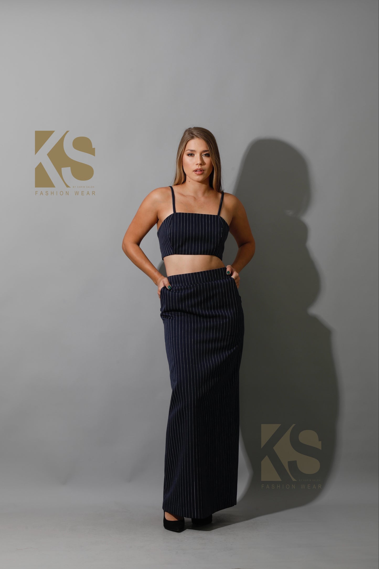 Striped Bra Top Co-Ord - Navy
