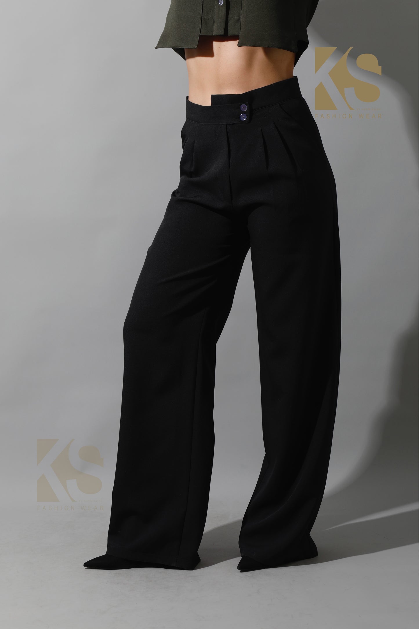 High Waist Wide Leg Trousers - Black