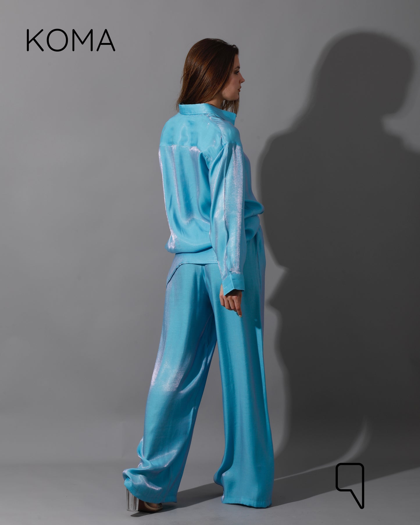 Shemer Long Shirt & Wide Leg Trousers Set - Turquoise