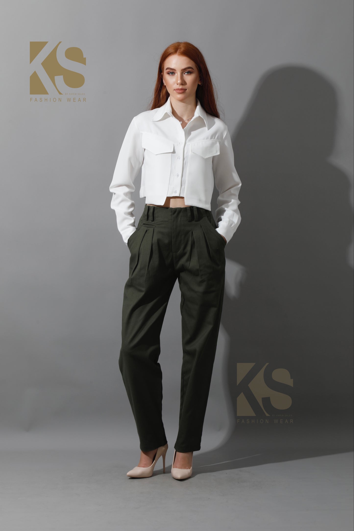 High Rise Paper-Bag Pants - Olive