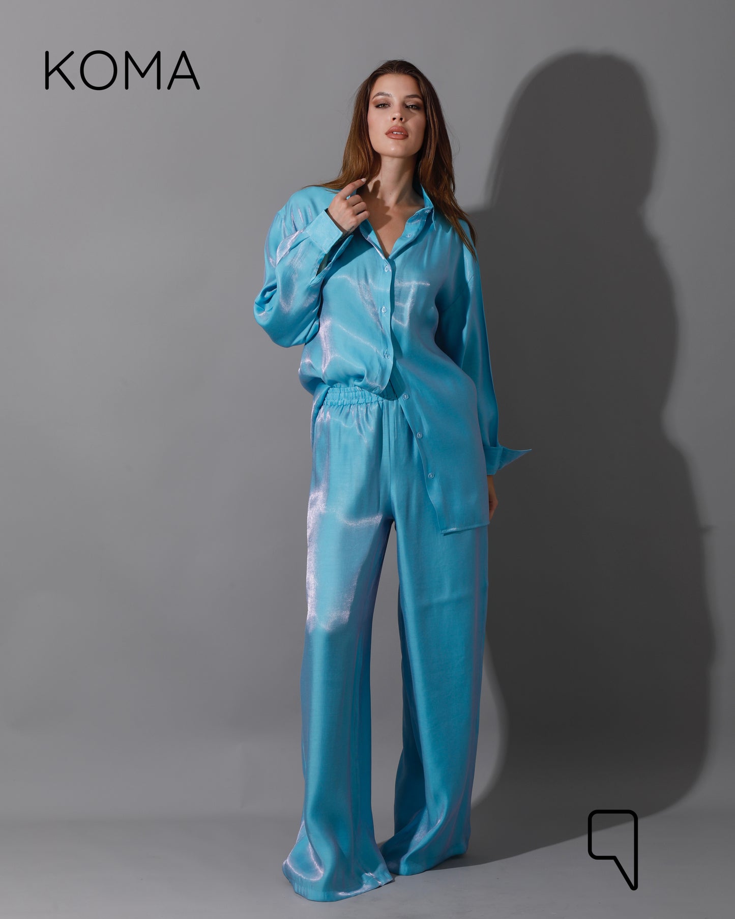 Shemer Long Shirt & Wide Leg Trousers Set - Turquoise