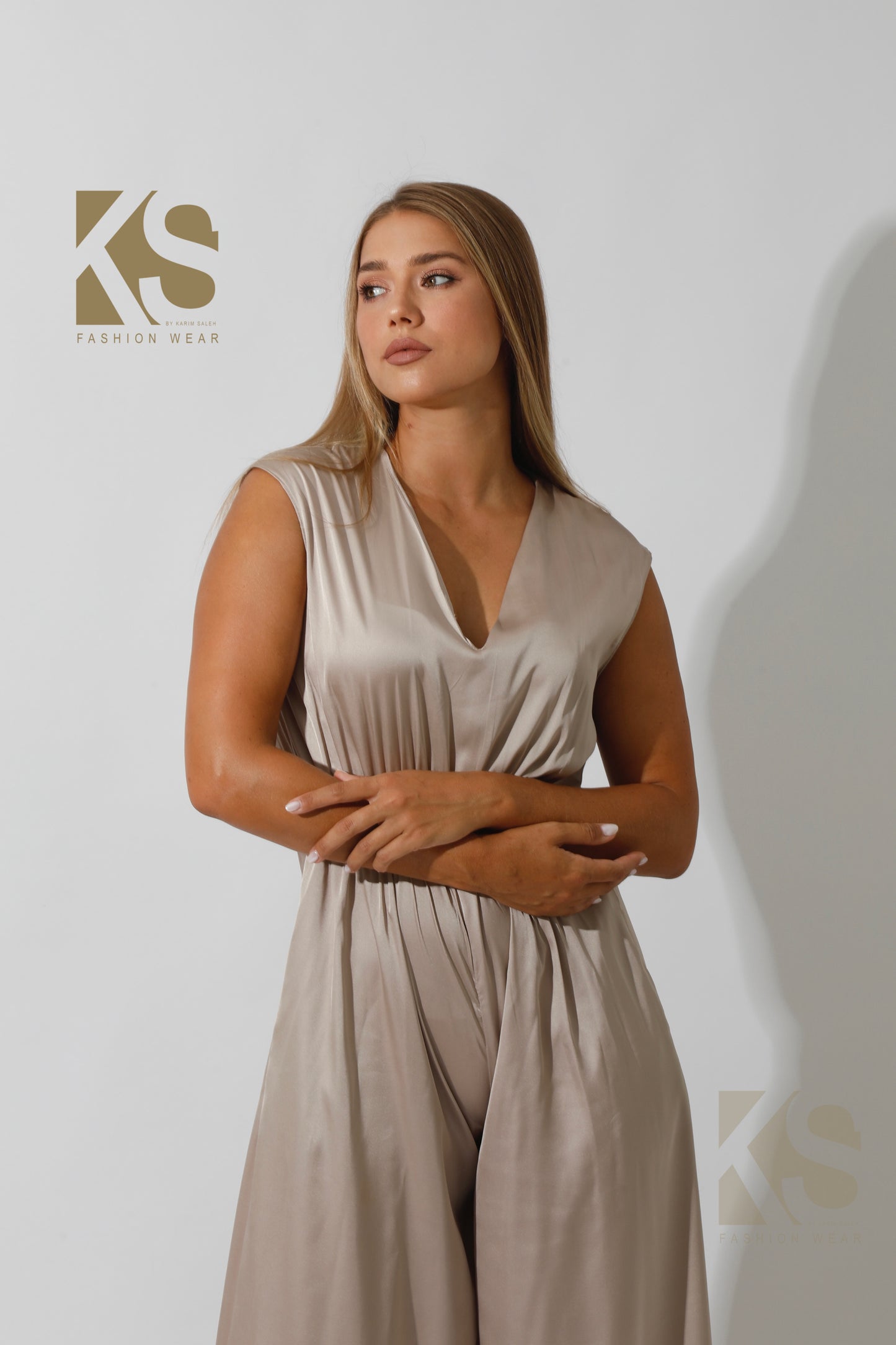 Flared Jumpsuit - Beige