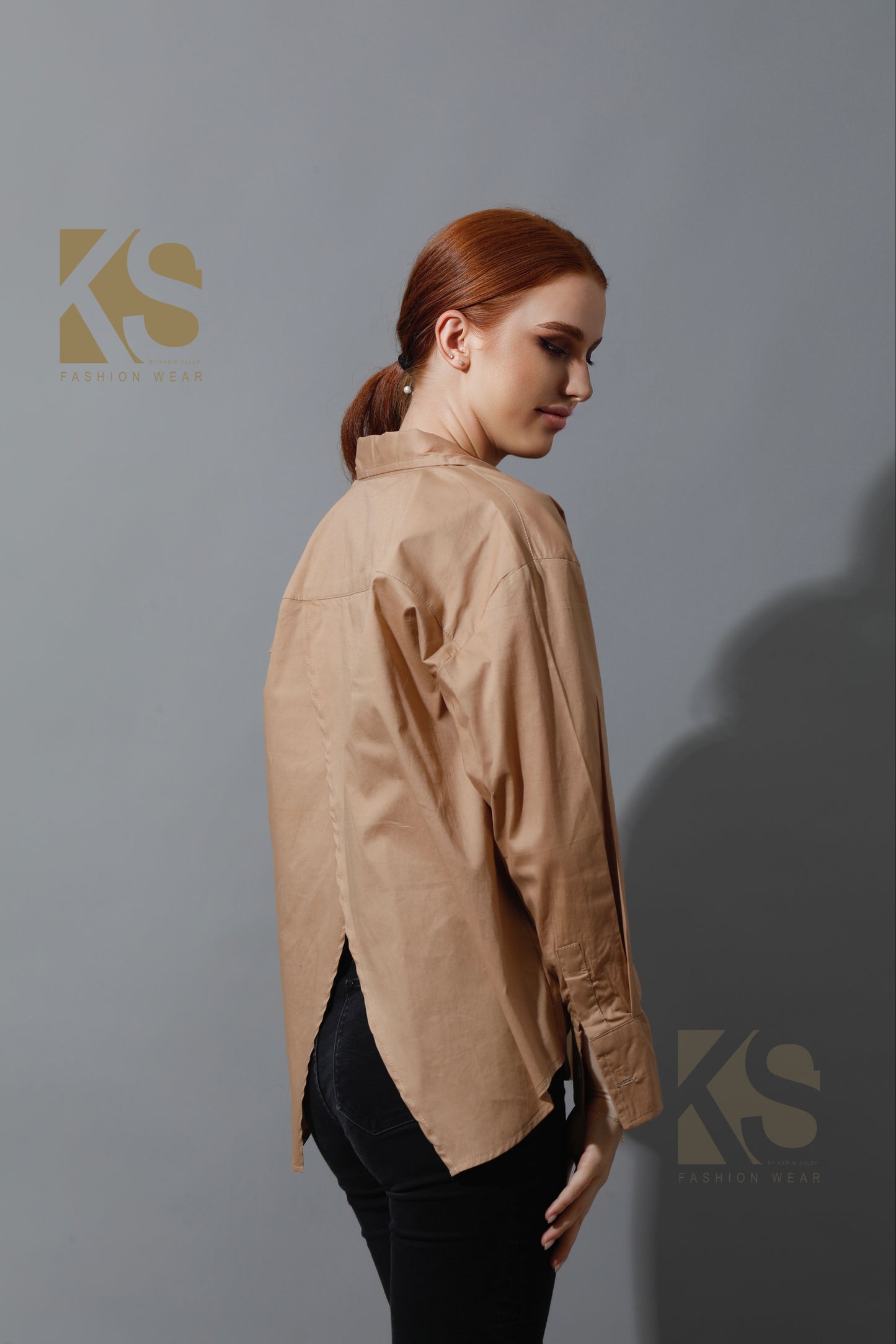 Back Slit Shirt - Beige