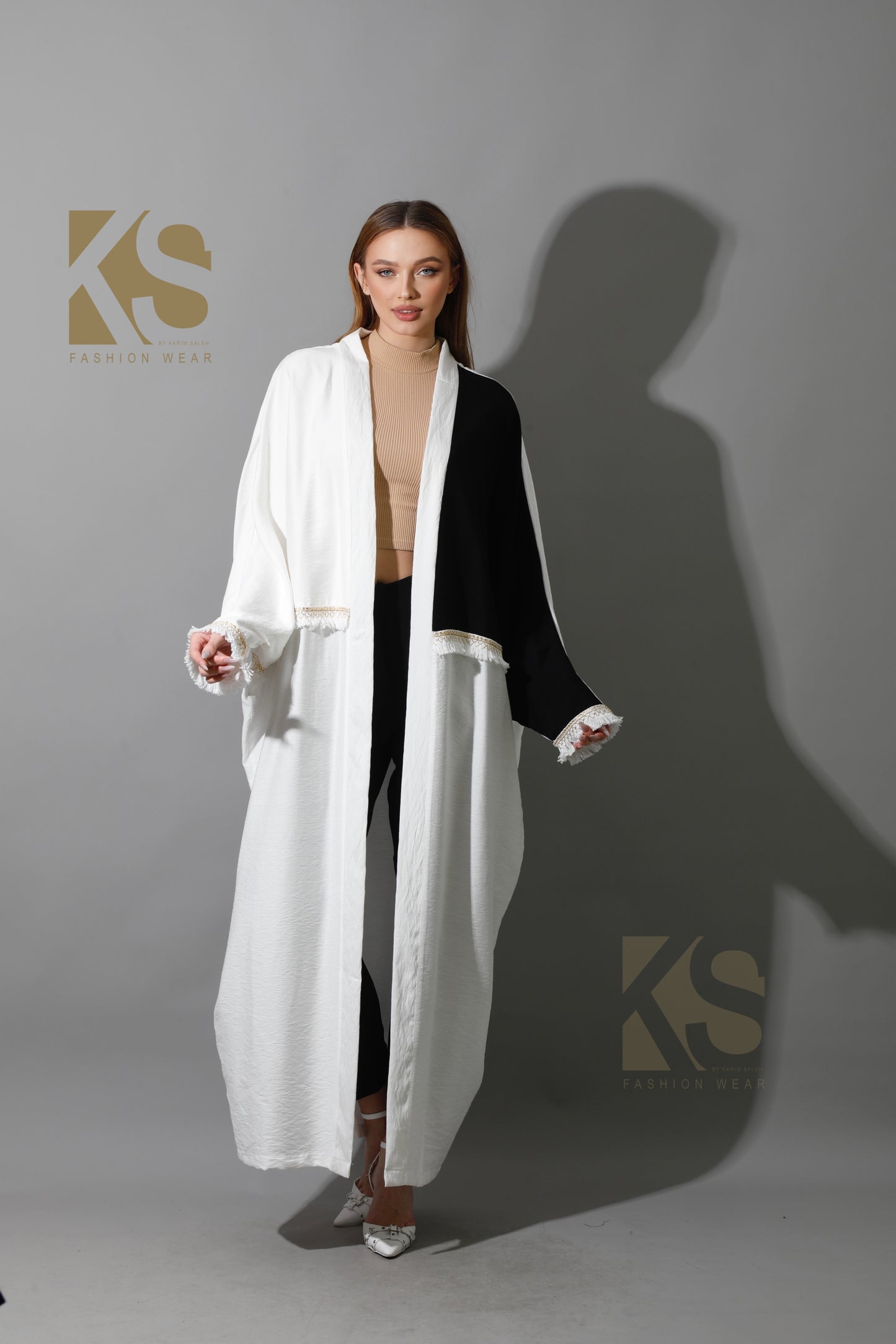 Lose Double Color Kaftan - White X Black