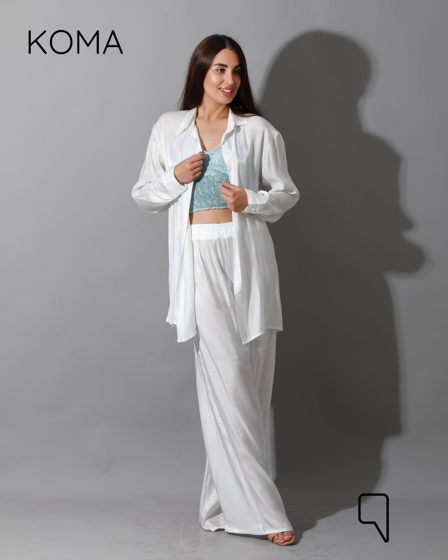 Shemer Long Shirt & Wide Leg Trousers Set - white