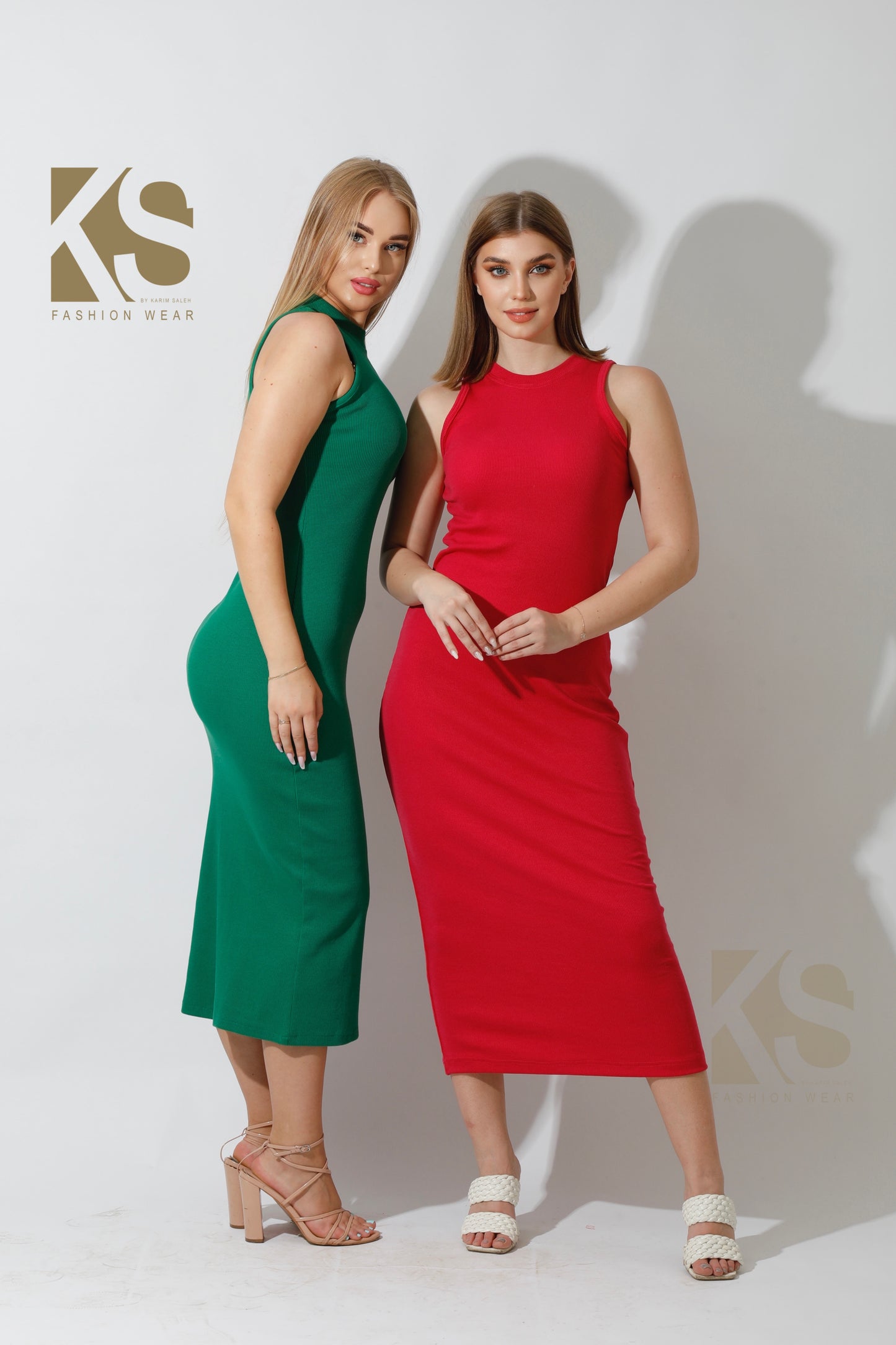Slinky High Neck Midi Sleeveless Dress - Green