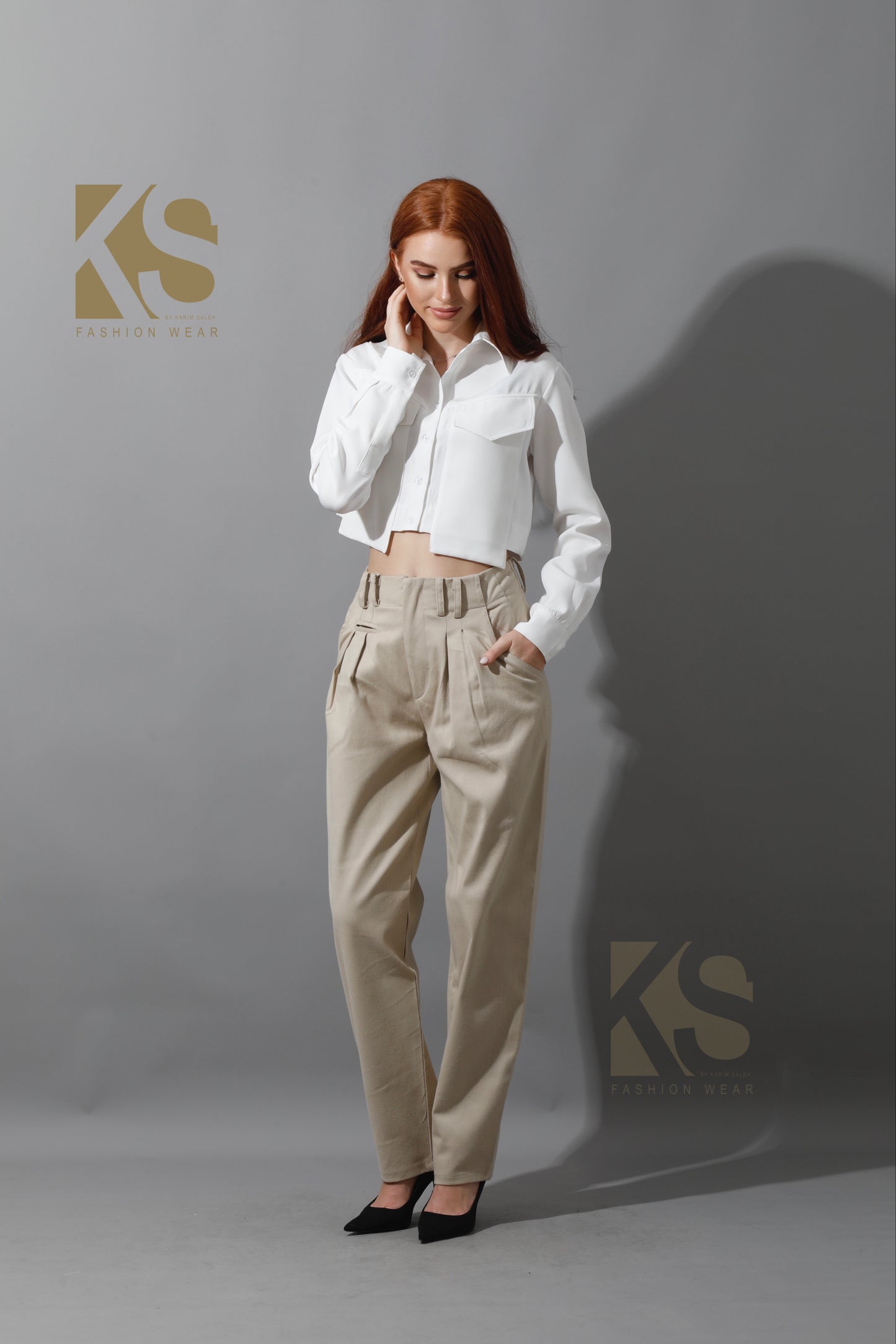 High Rise Paper-Bag Pants - Light Beige