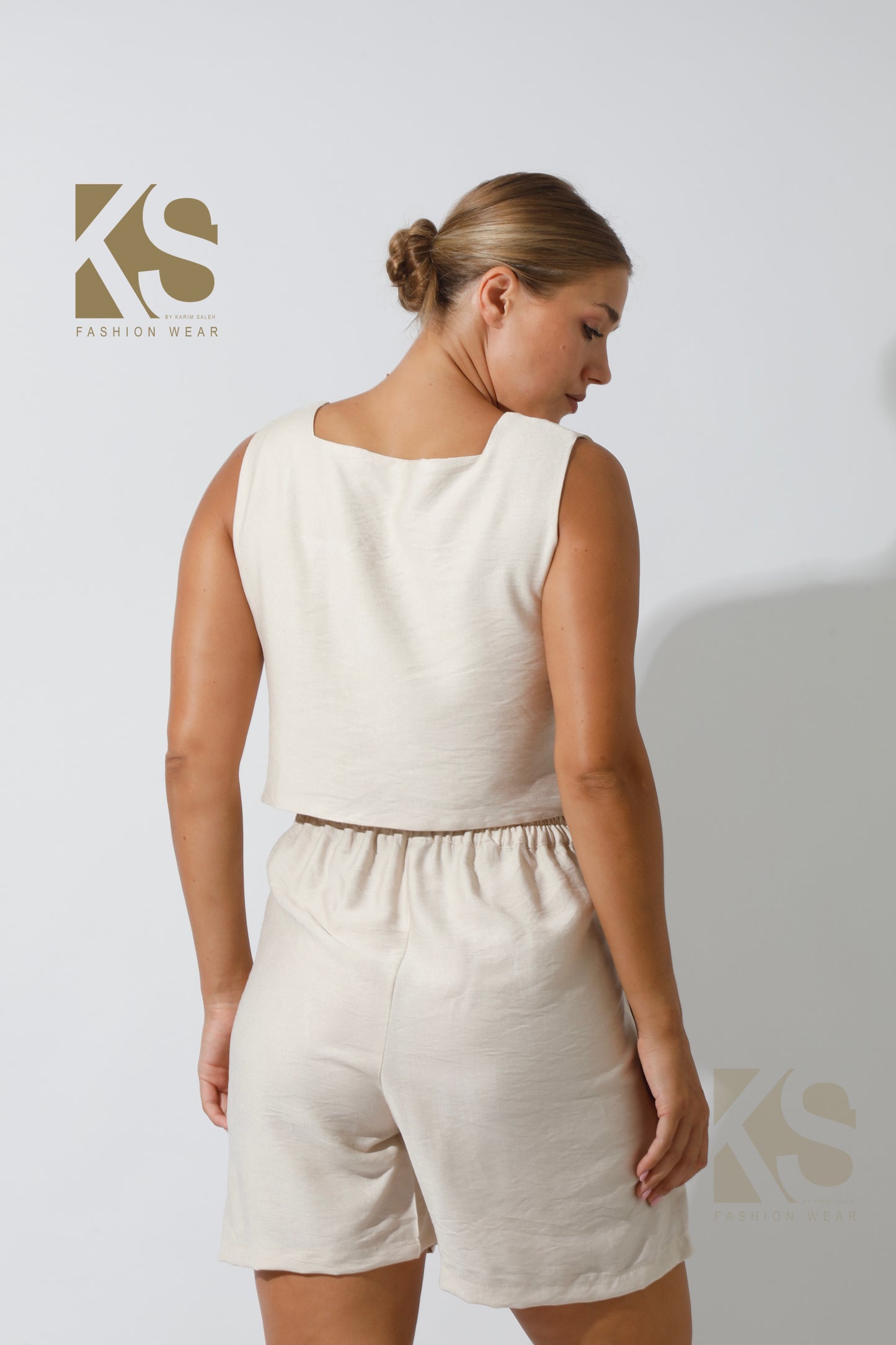 Tank Top & Flared Shorts Set - Beige