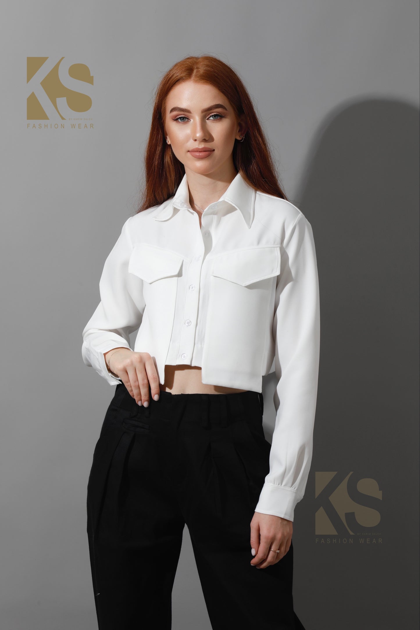 Pockets Cropped Shirt - White
