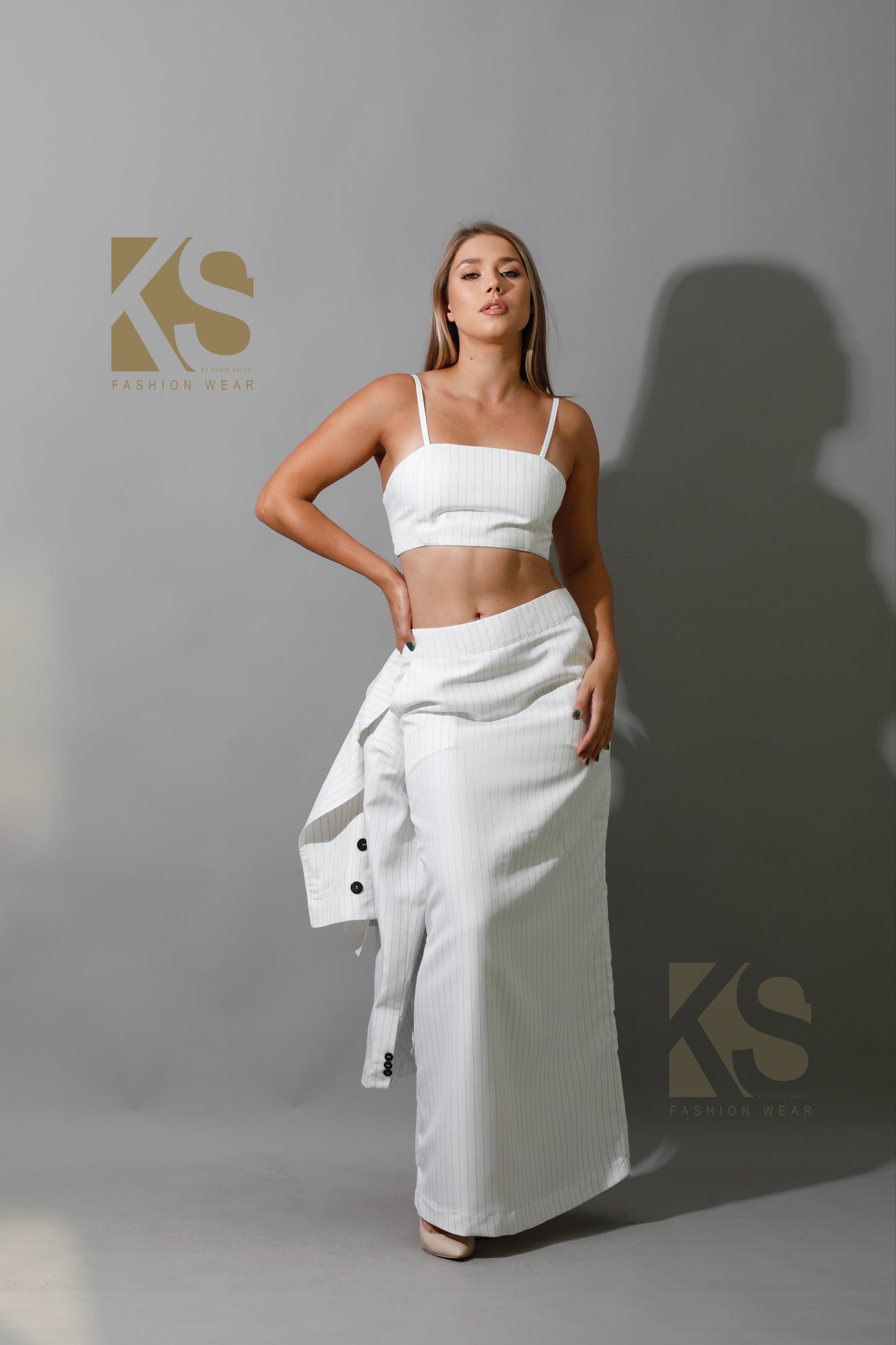 Striped Maxi Skirt Co-Ord - White