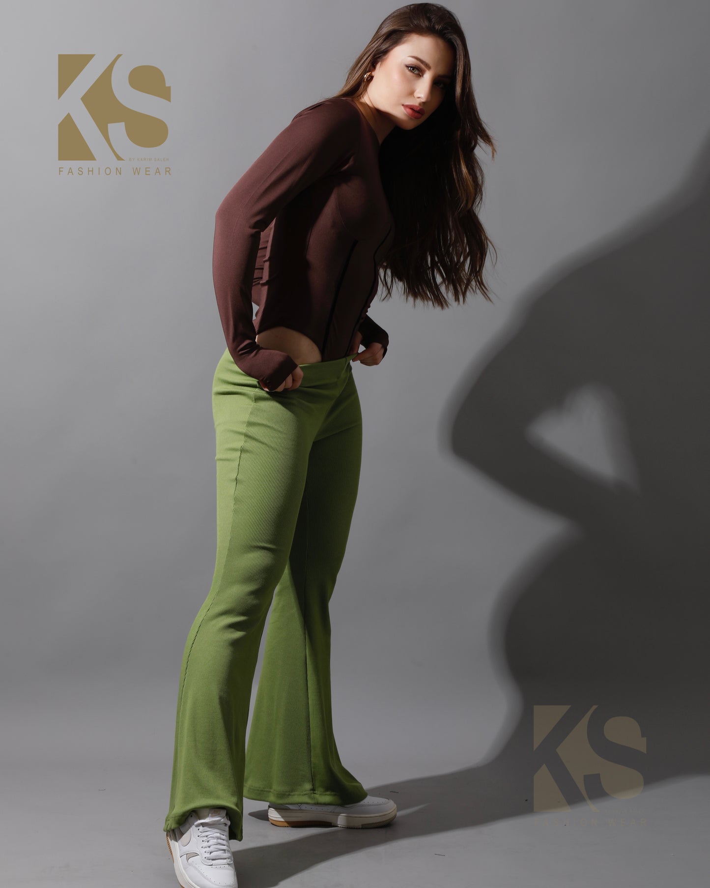Slinky Flared Trousers - Kiwi Green