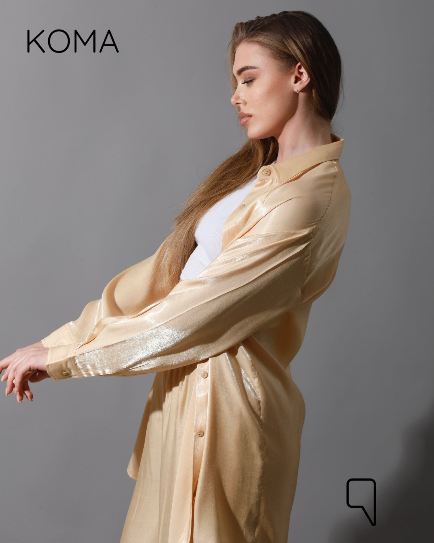 Shemer Long Shirt & Wide Leg Trousers Set - Beige