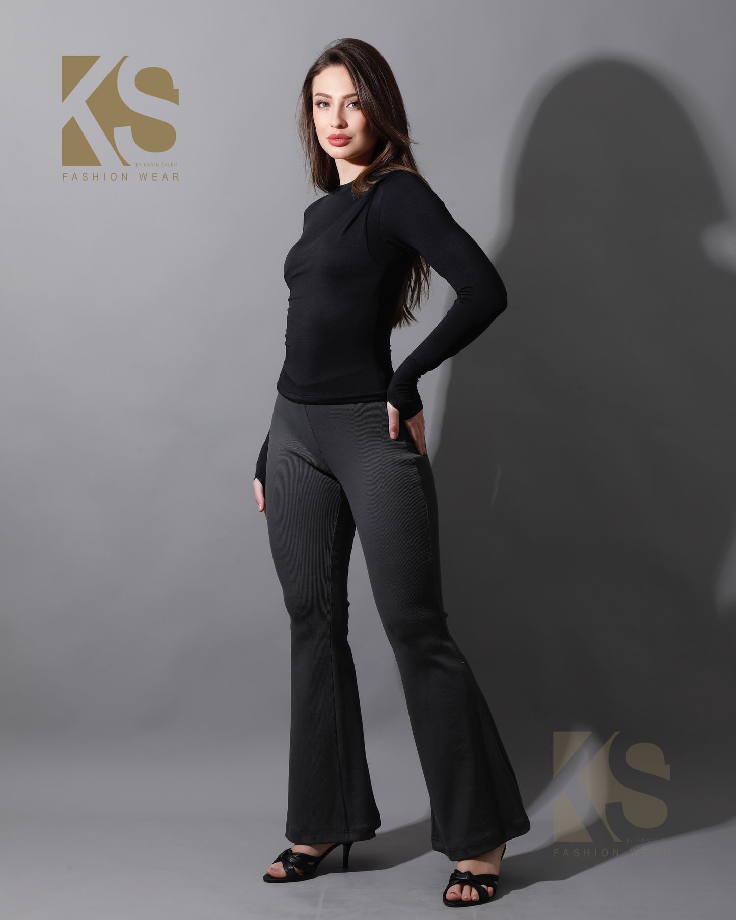 Slinky Flared Trousers - Gray