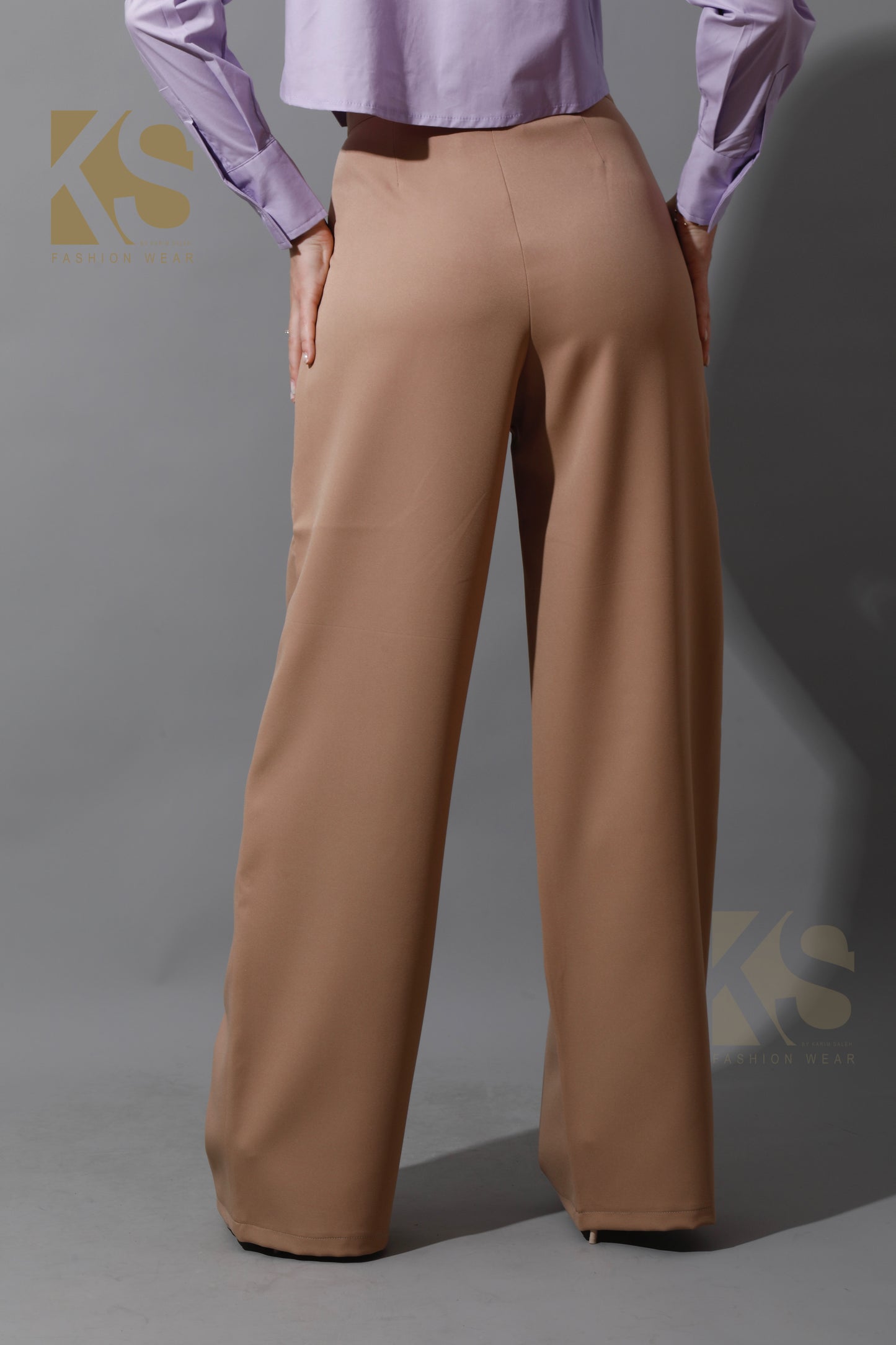 High Waist Wide Leg Trousers - Beige