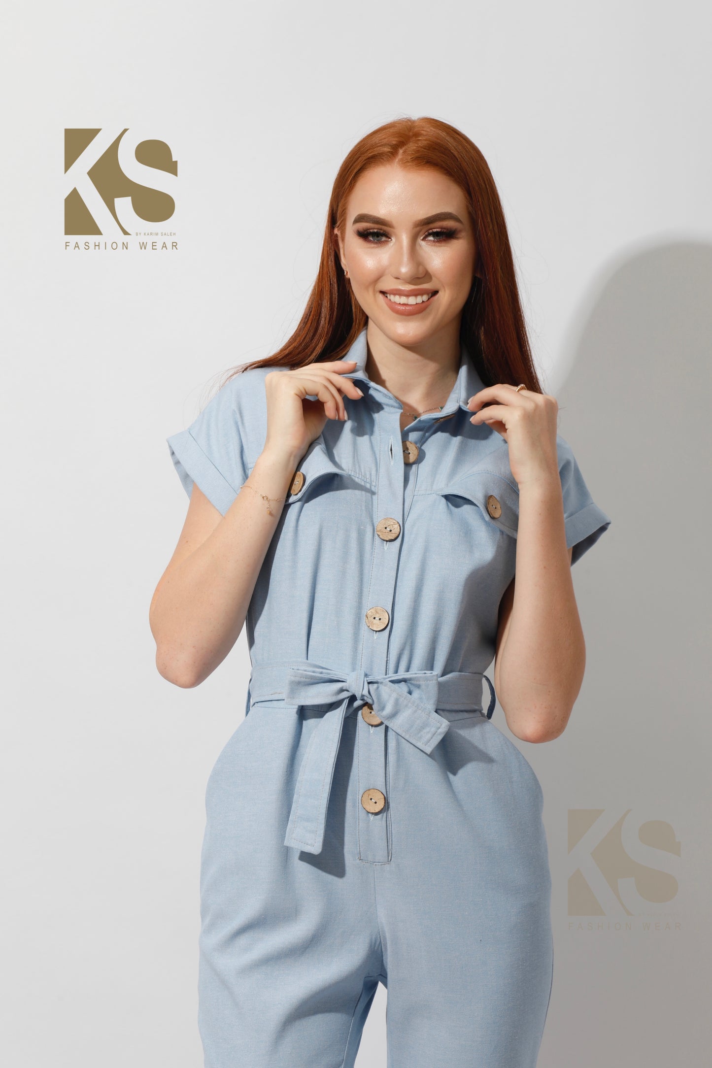 Buttons Jeans Jumpsuit - Light Blue