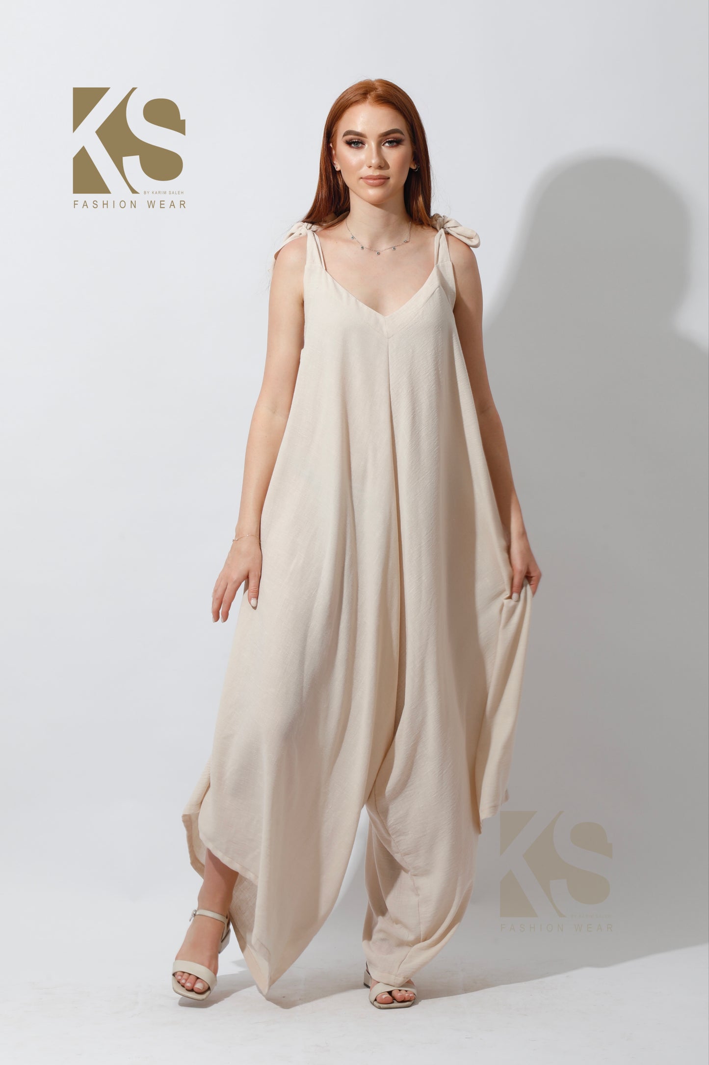 Tied Up Lose Jumpsuit - Beige