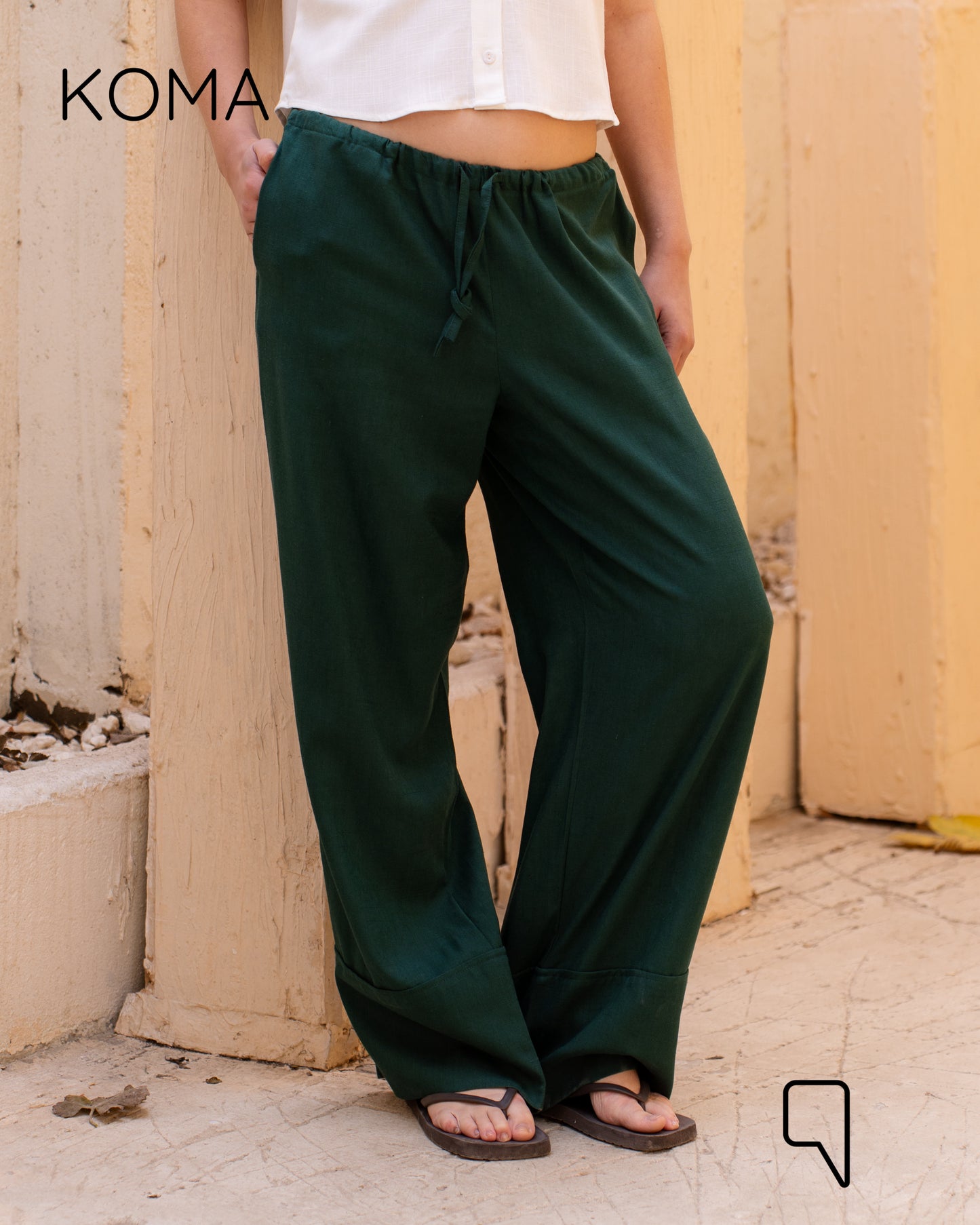 Beccy Stripped 100% Linen Palazzo Trousers - Beige