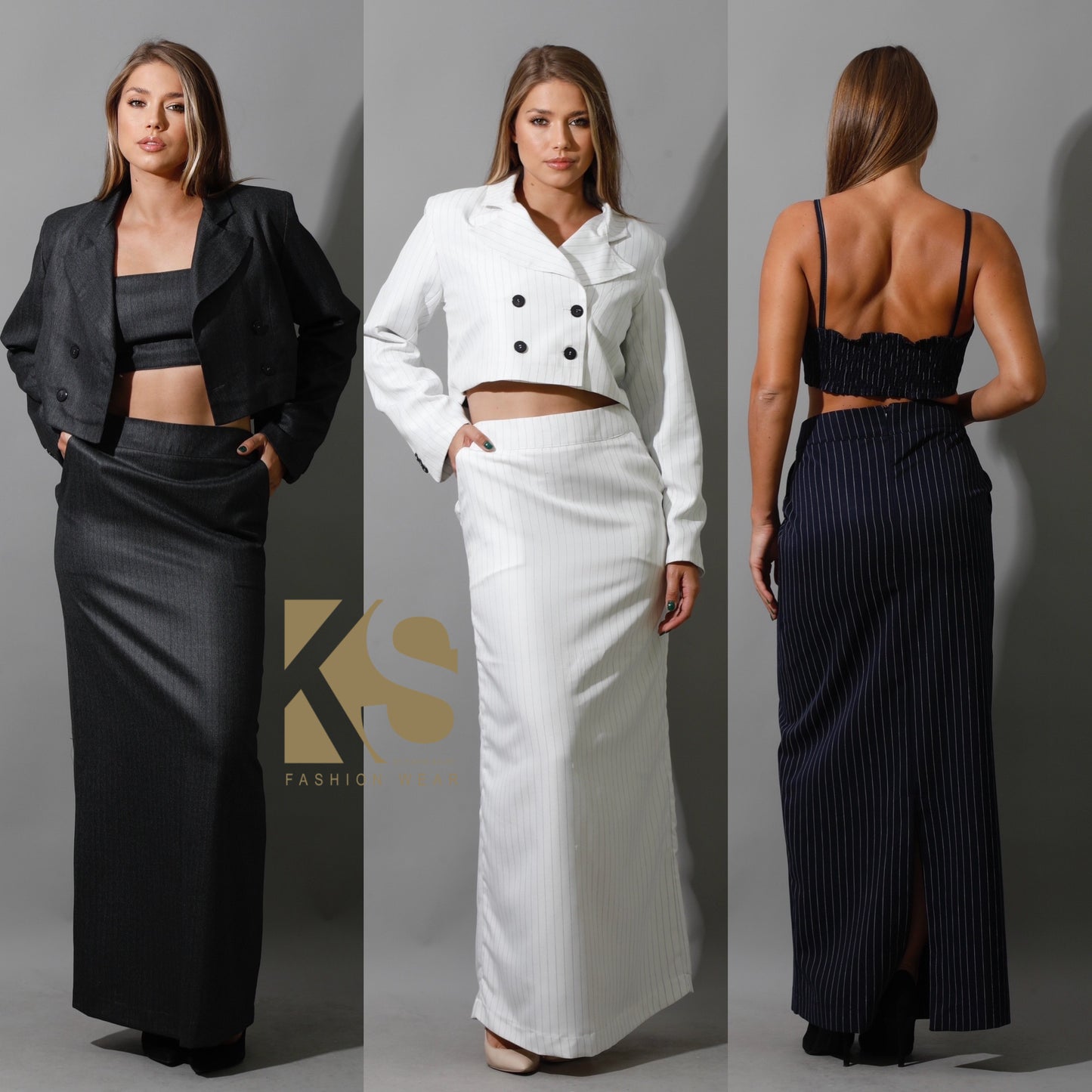 Striped Maxi Skirt Co-Ord - Gray