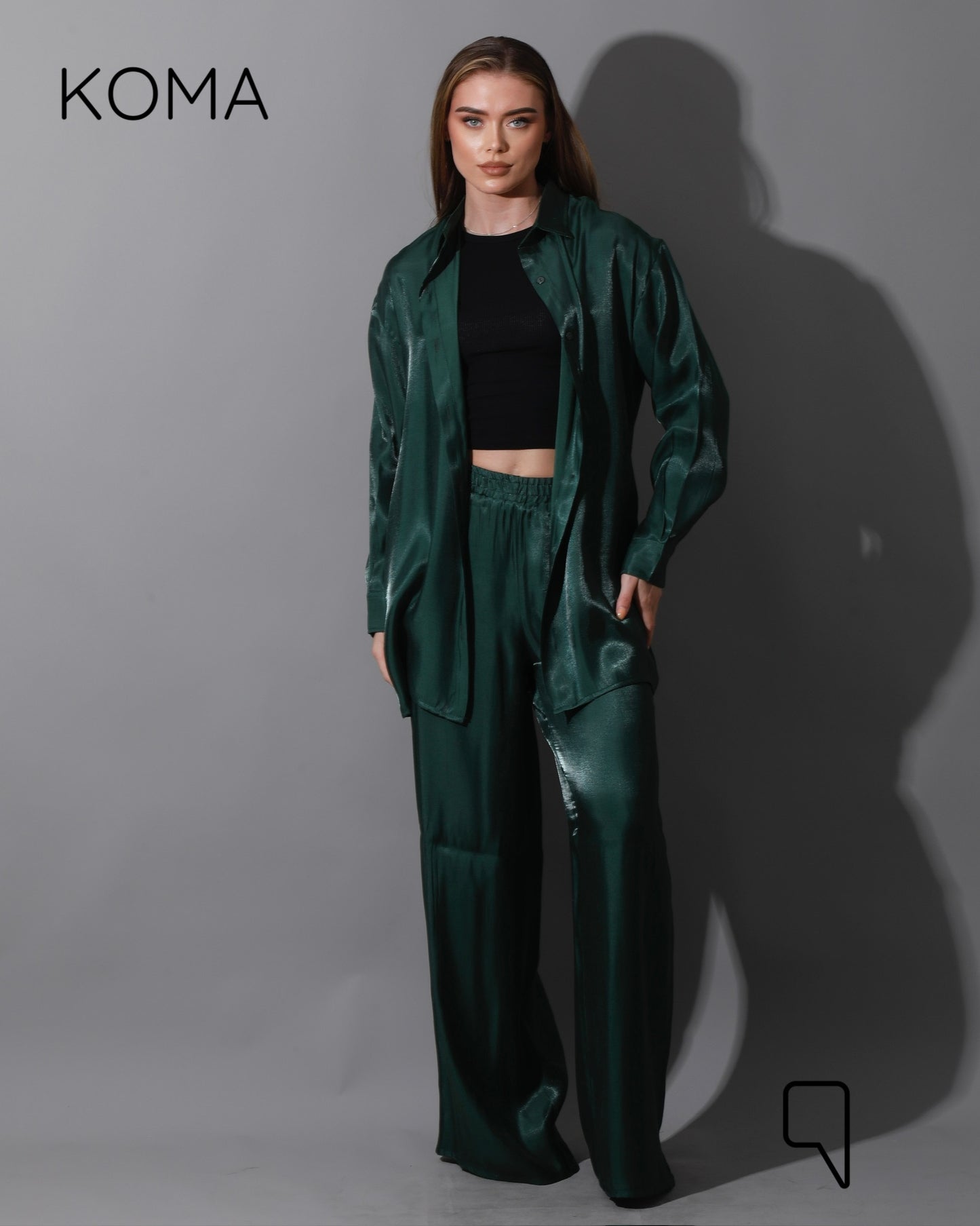 Shemer Long Shirt & Wide Leg Trousers Set - Olive