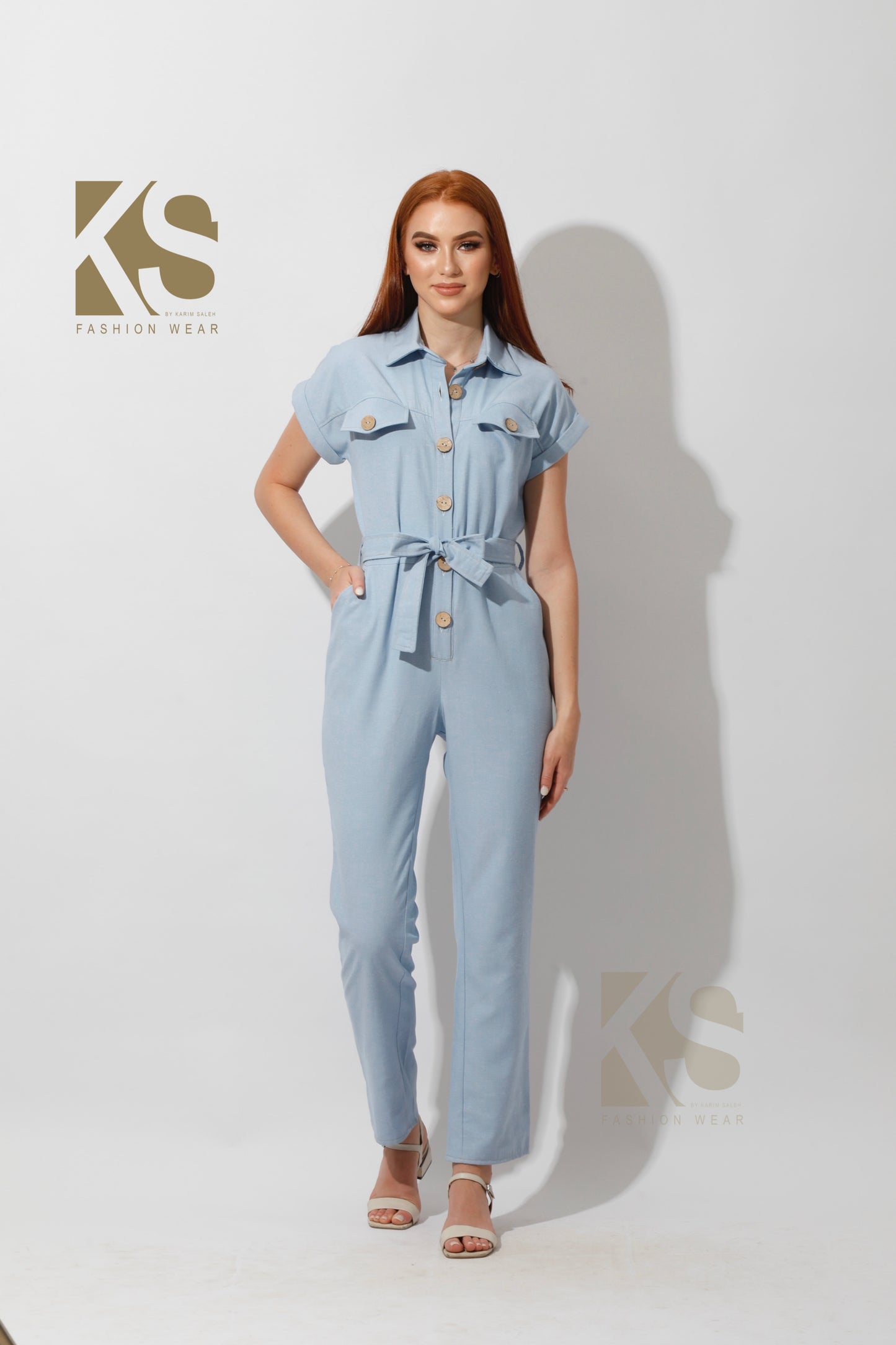 Buttons Jeans Jumpsuit - Light Blue
