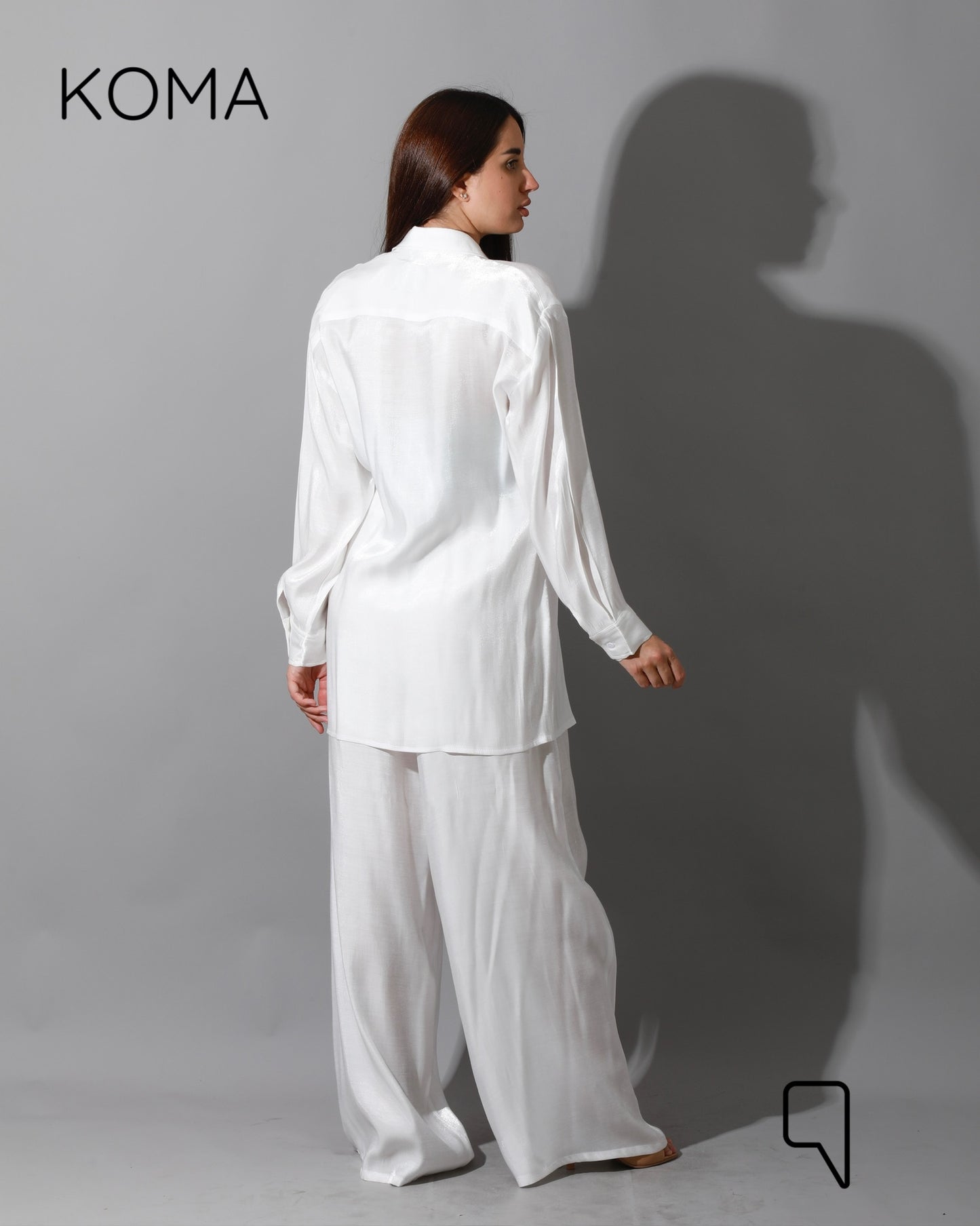 Shemer Long Shirt & Wide Leg Trousers Set - white