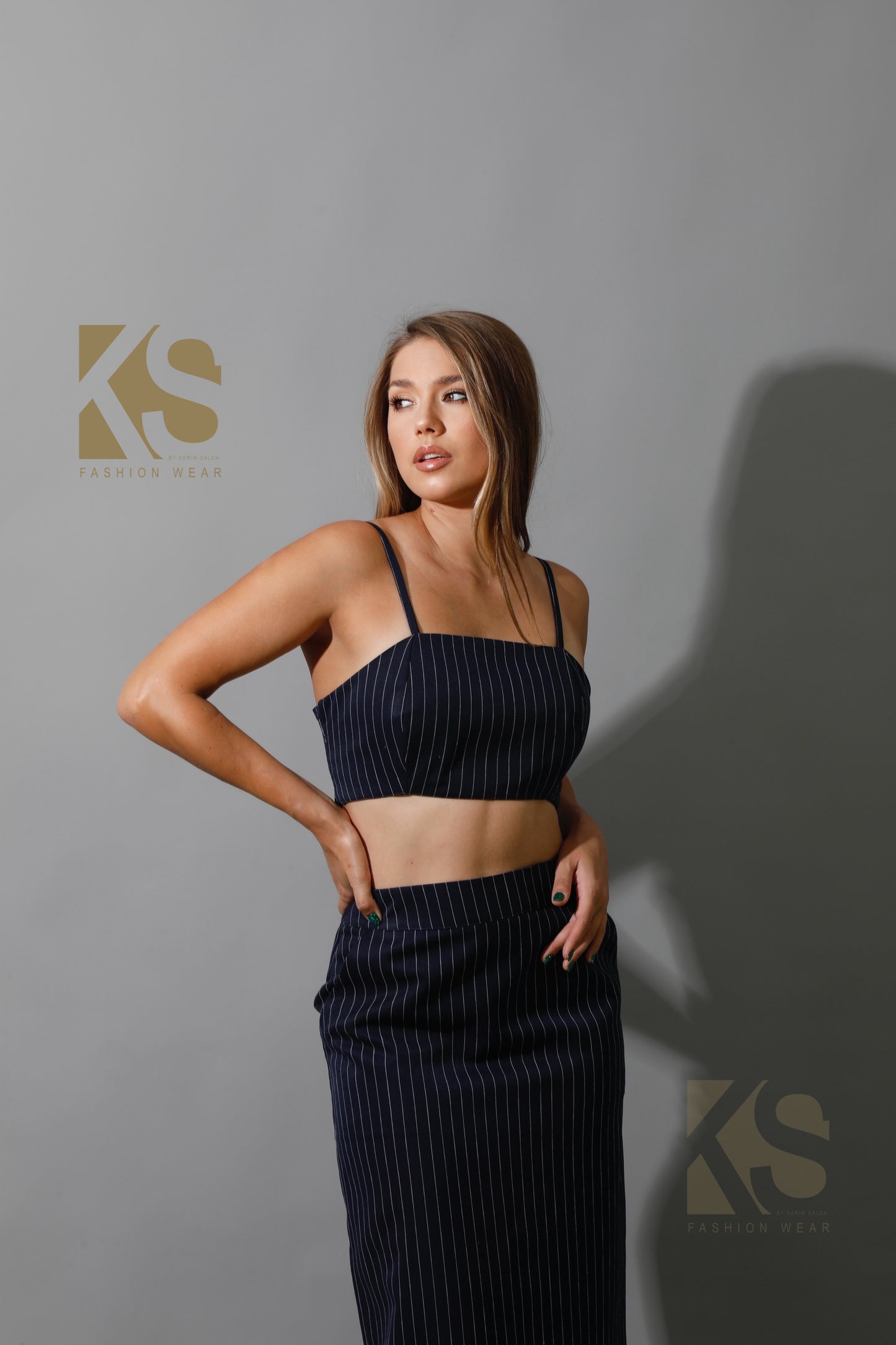 Striped Bra Top Co-Ord - Navy