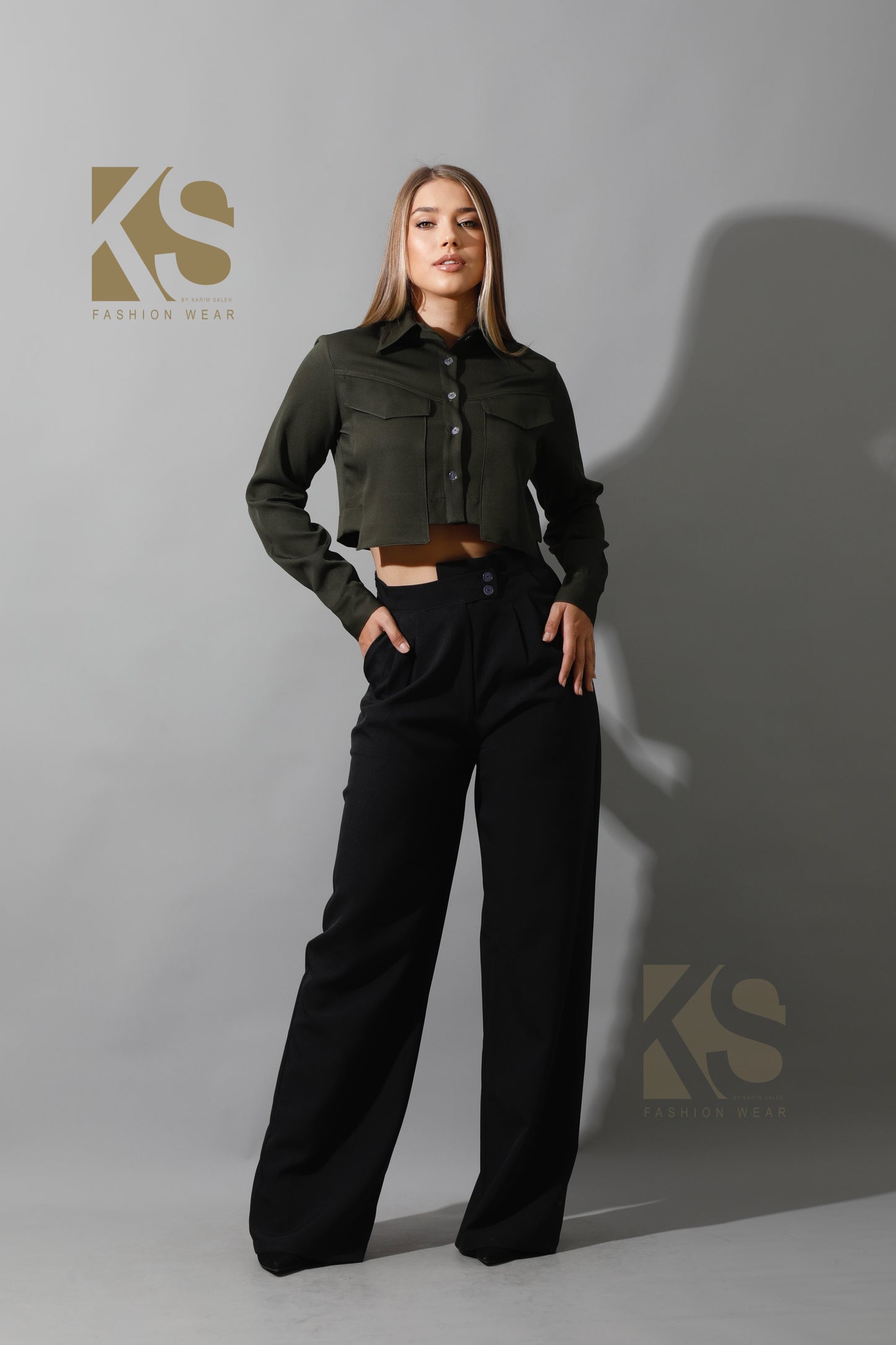 Pockets Cropped Shirt - Olive
