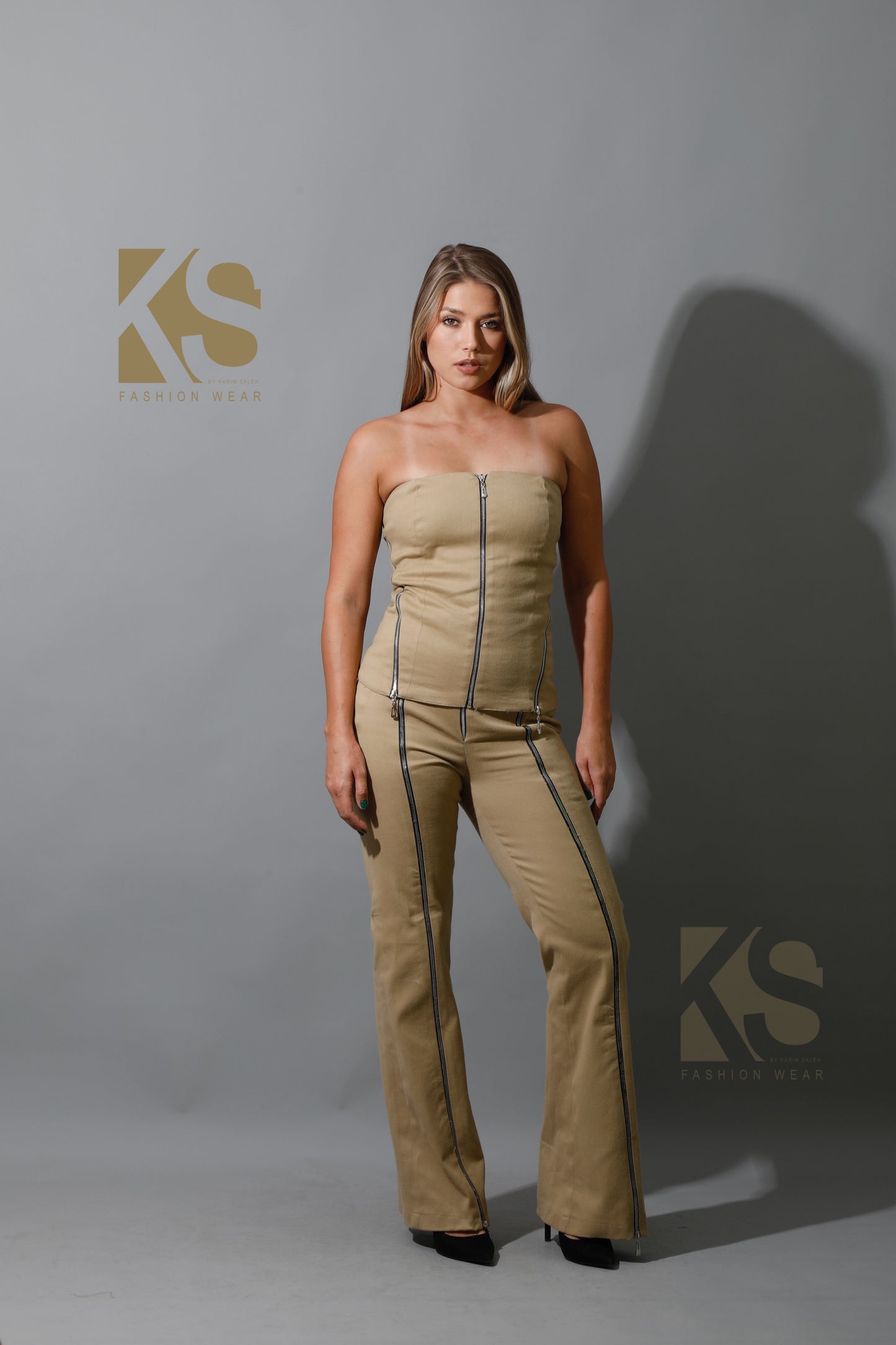 Co-Ord Some Protel Top & BootCut pants - Beige