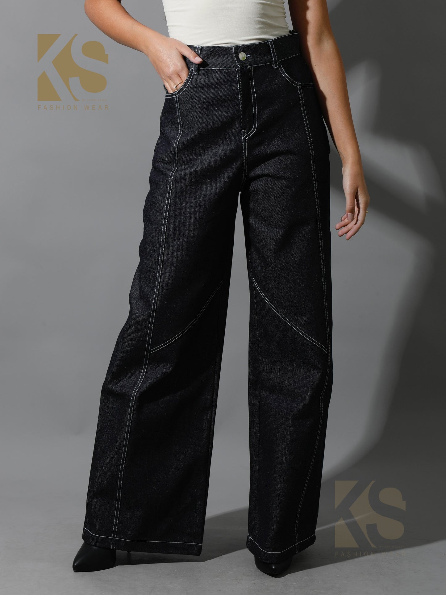 Co-Ord Jeans Cutout Shirt & Cutout Pants - Navy Blue