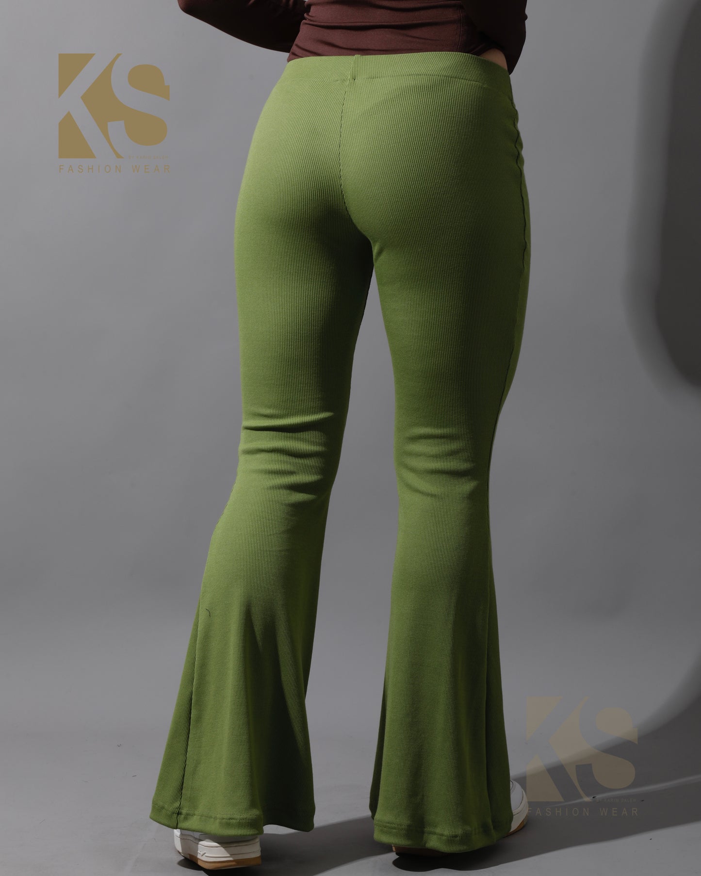 Slinky Flared Trousers - Kiwi Green
