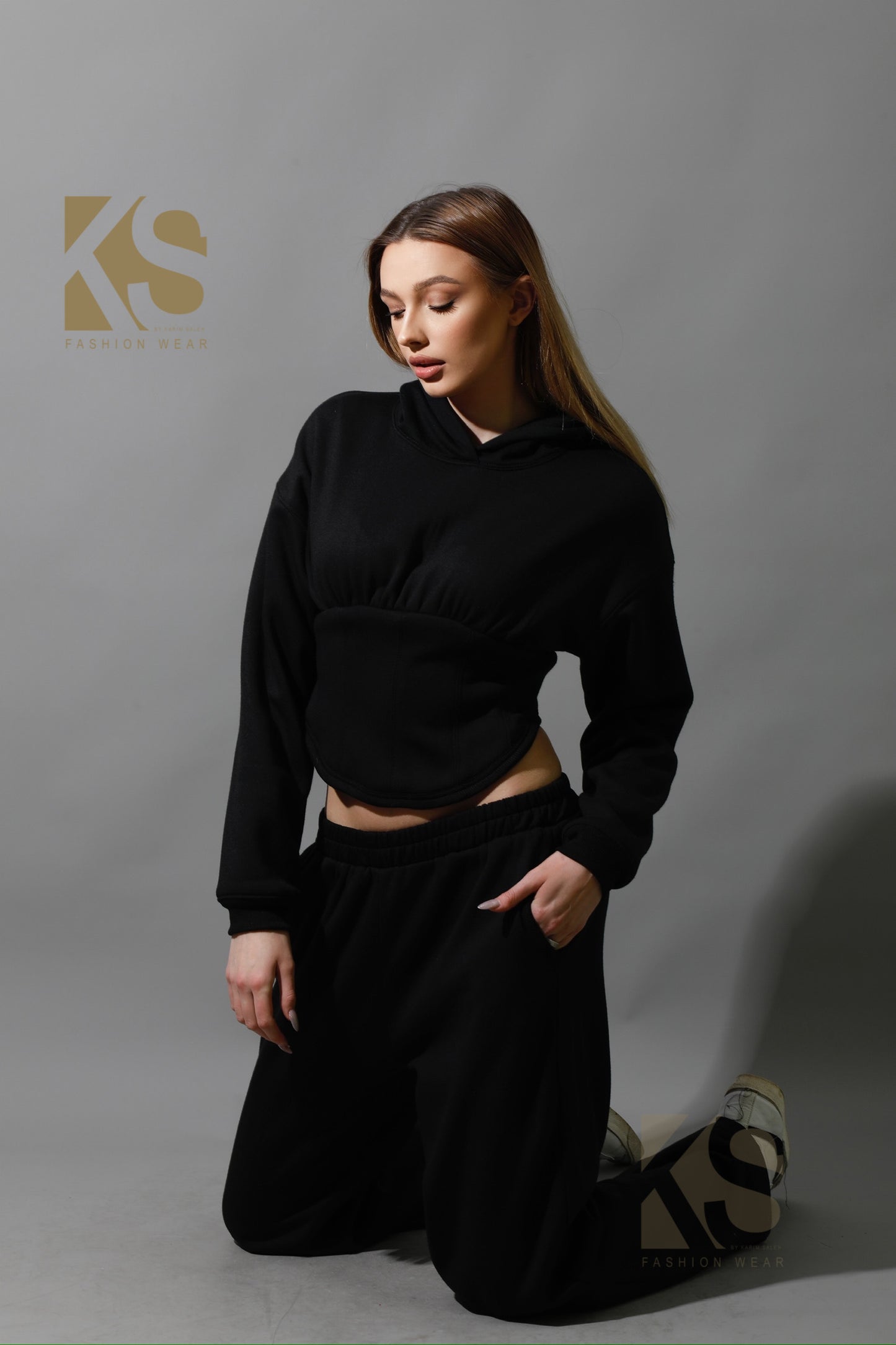Corset Hoodie Set - Black