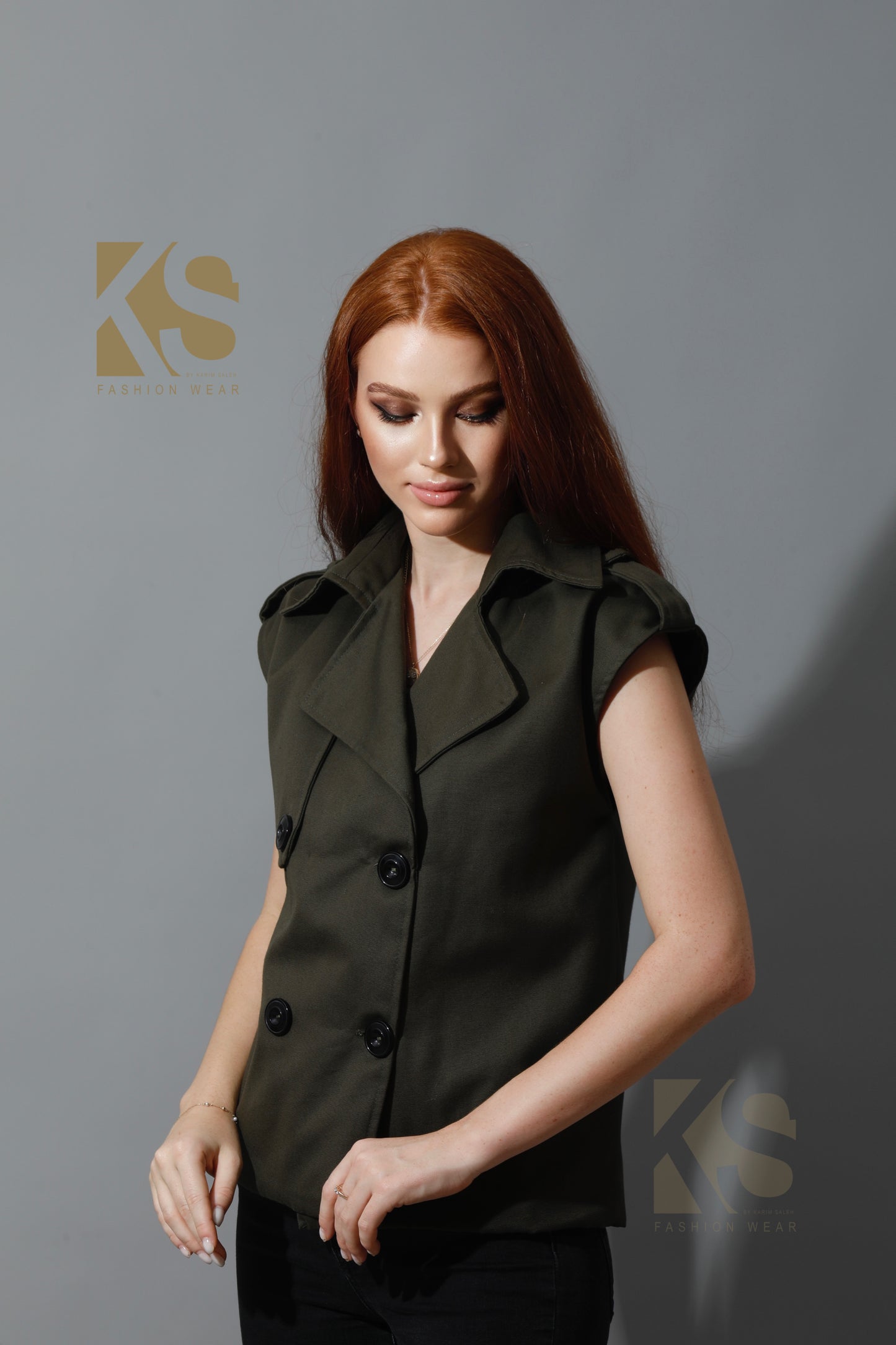 Double Breasted Vest - Olive