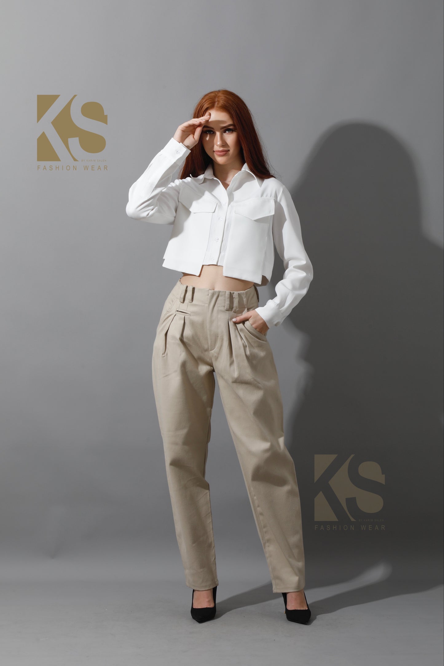 High Rise Paper-Bag Pants - Light Beige