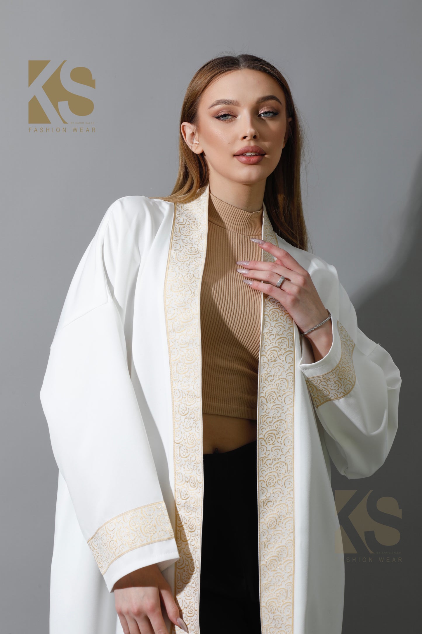 Arabic Long Kaftan - White & Gold