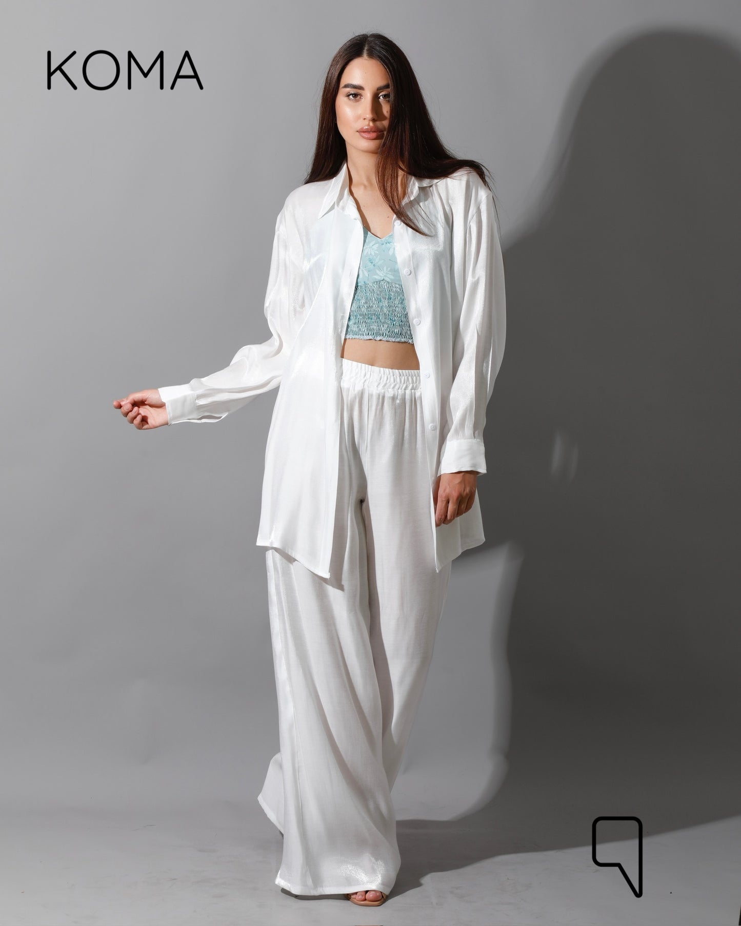 Shemer Long Shirt & Wide Leg Trousers Set - white